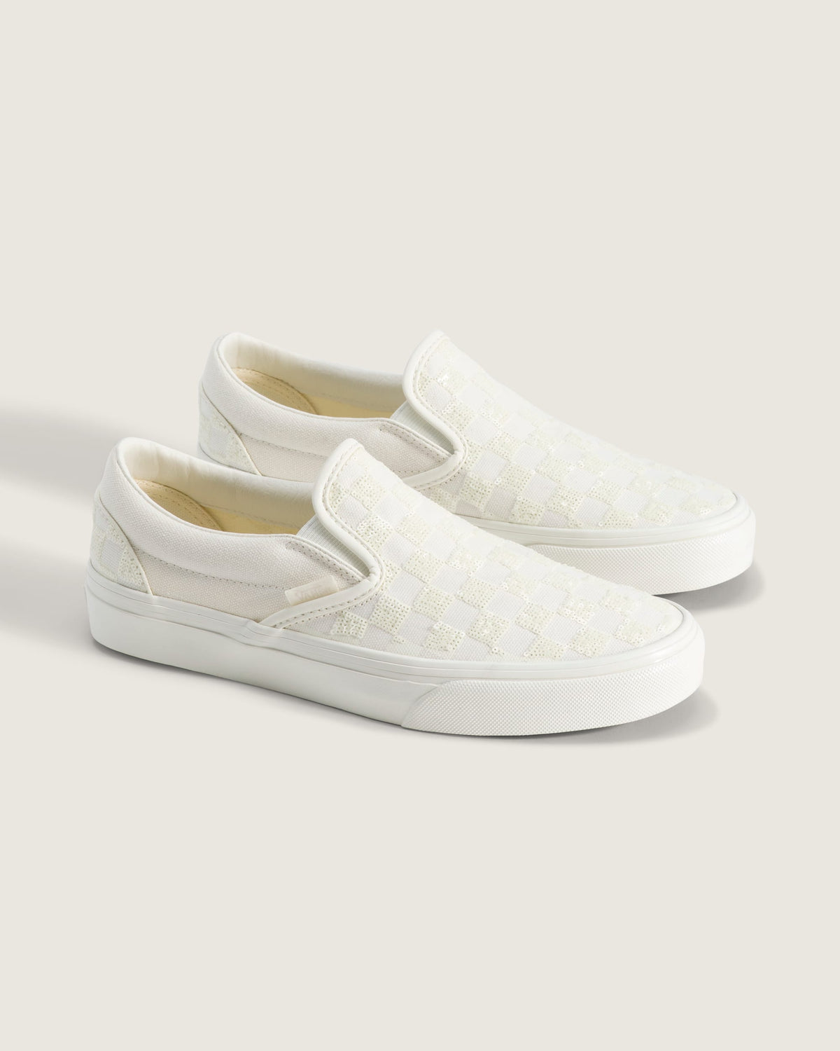 Vans Classic Slip-On Off-White Sequin Checkerboard Unisex Skate Shoes