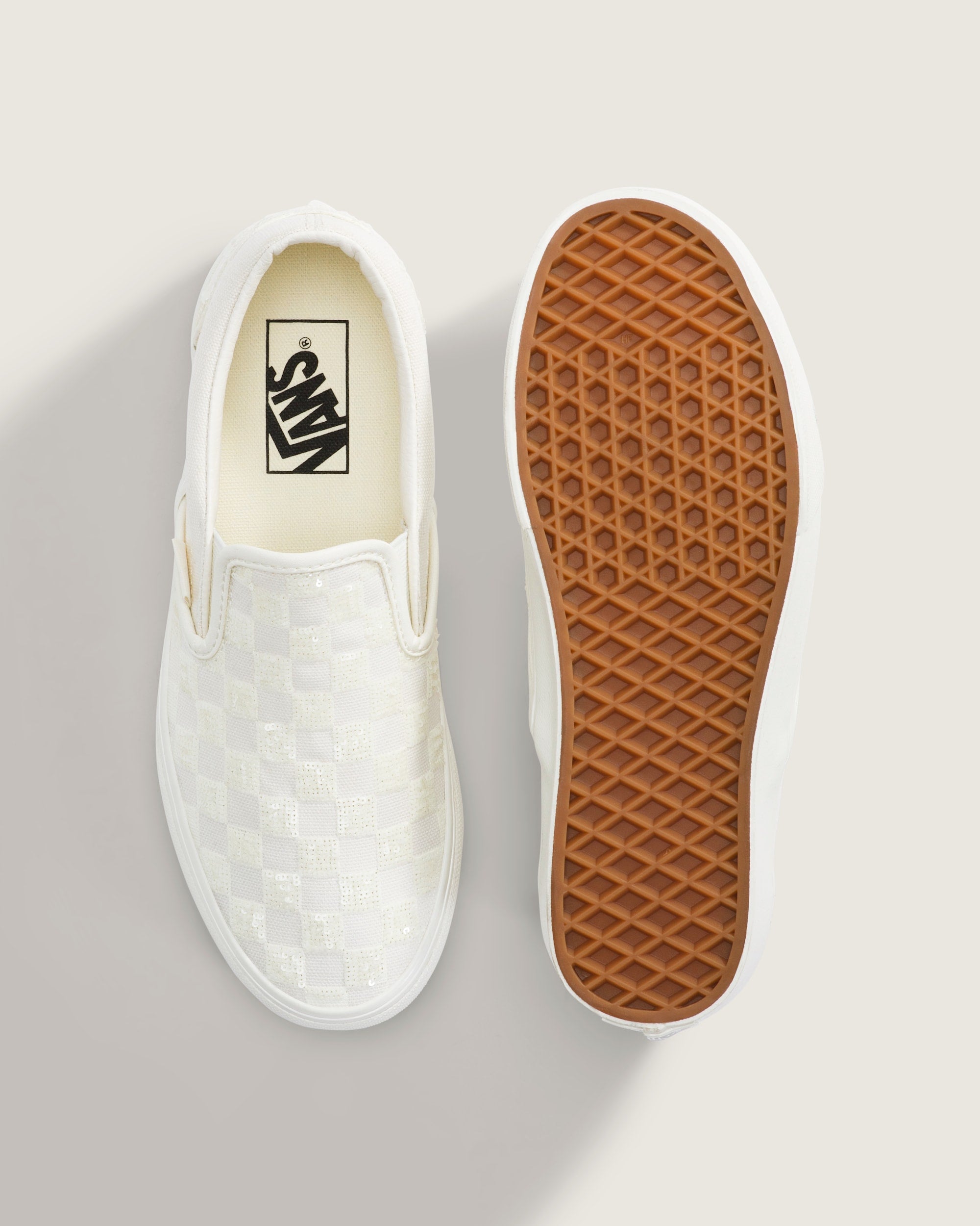 Vans Classic Slip-On Off-White Sequin Checkerboard Unisex Skate Shoes