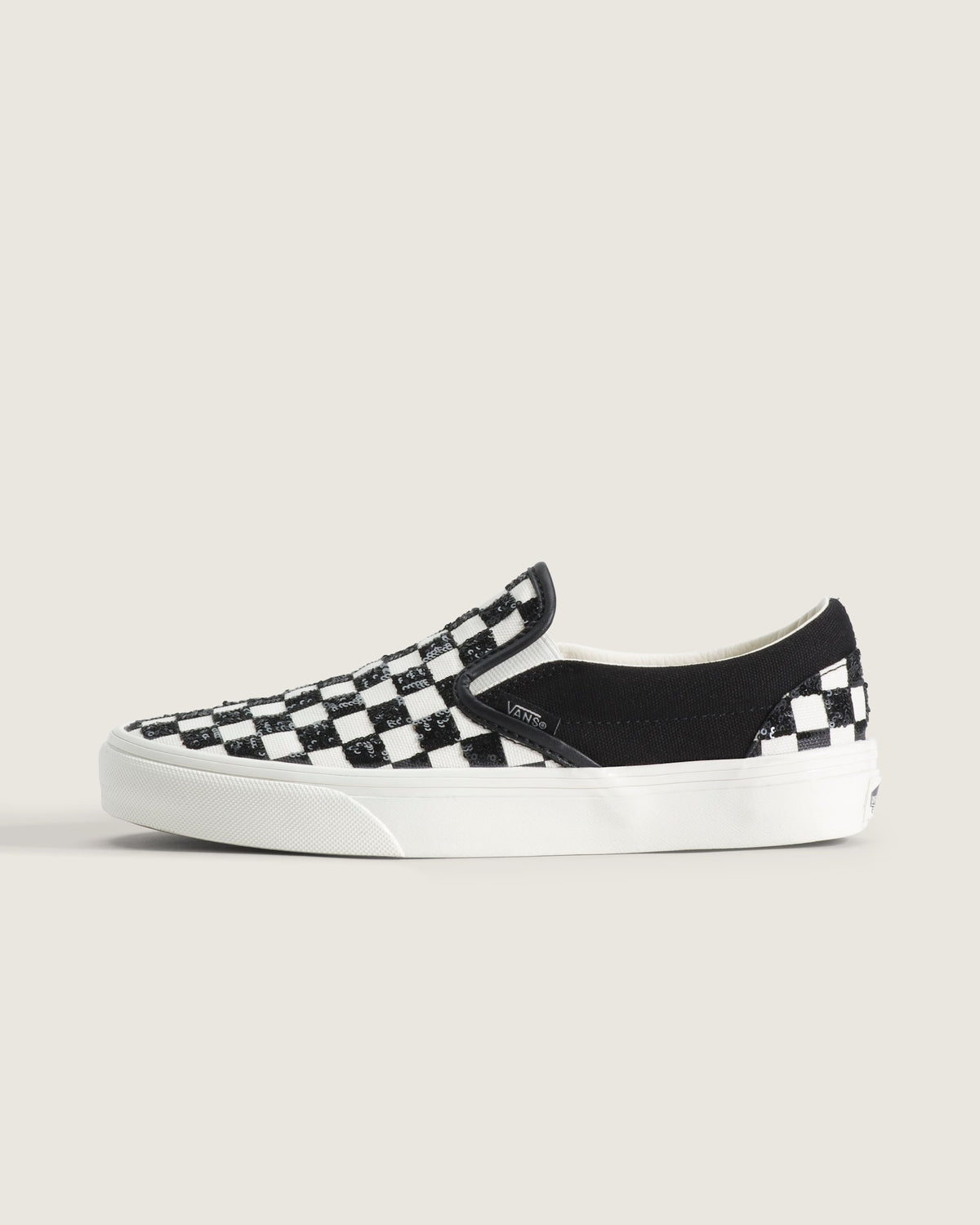 Vans Classic Slip-On Black & White Sequin Checkerboard Unisex Skate Shoes