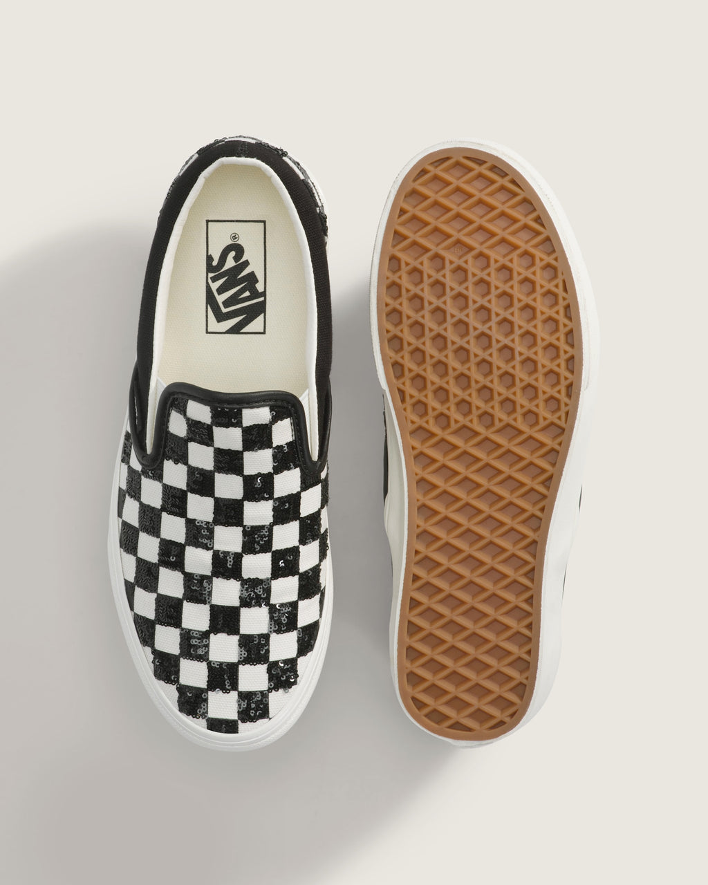 Vans Classic Slip-On Black & White Sequin Checkerboard Unisex Skate Shoes