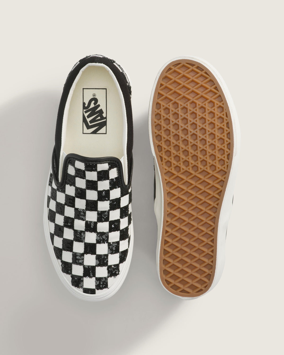 Vans Classic Slip-On Black & White Sequin Checkerboard Unisex Skate Shoes