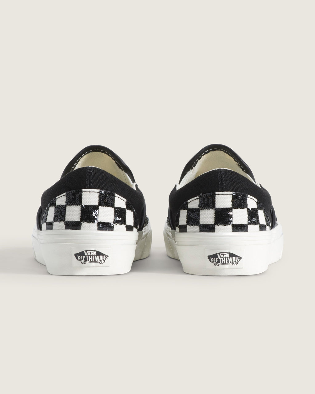 Vans Classic Slip-On Black & White Sequin Checkerboard Unisex Skate Shoes
