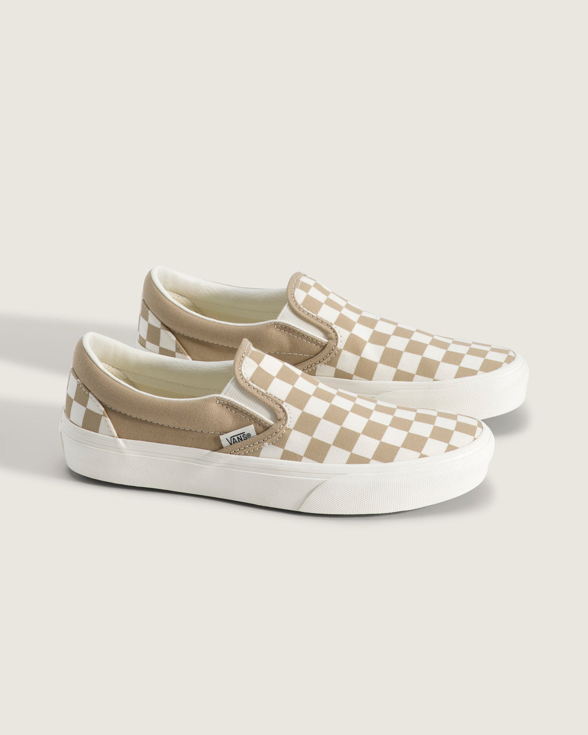 Vans Classic Slip-On Khaki & White Checkerboard Unisex Skate Shoes