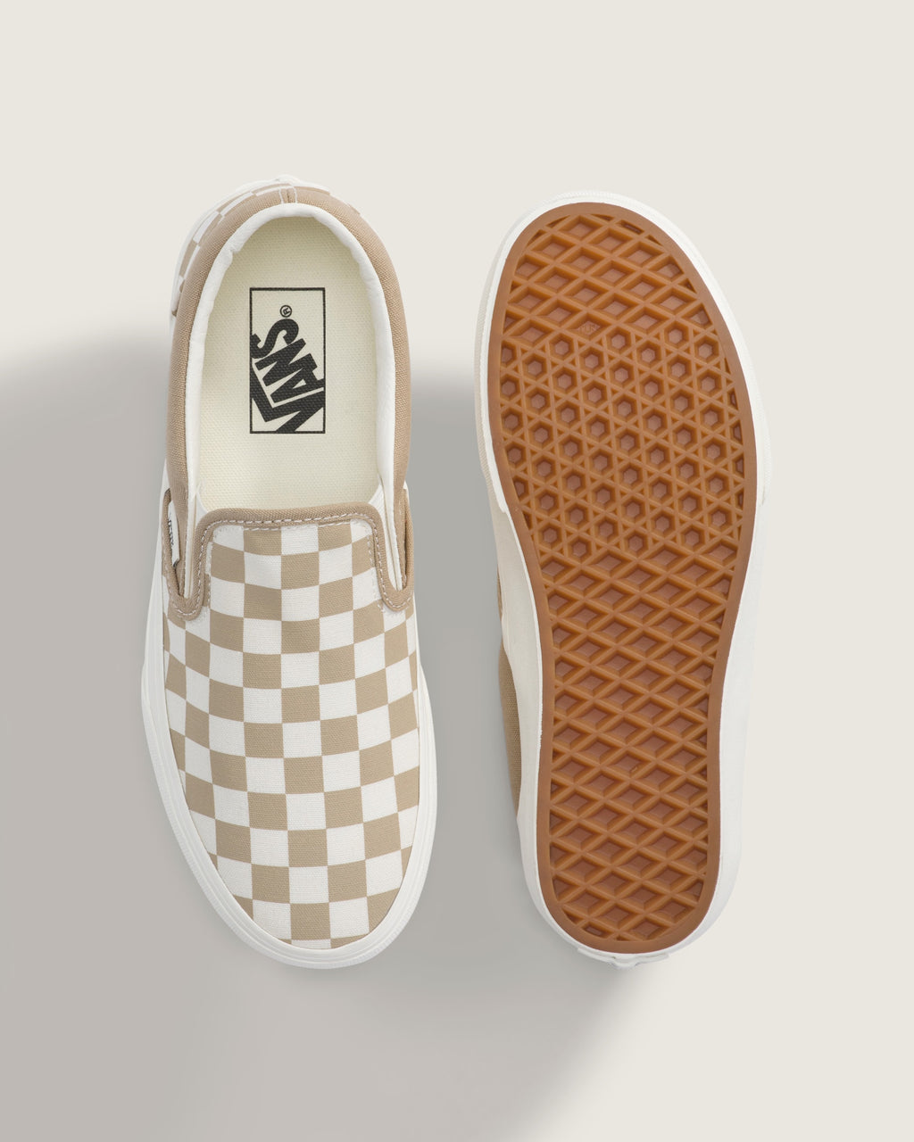 Vans Classic Slip-On Khaki & White Checkerboard Unisex Skate Shoes