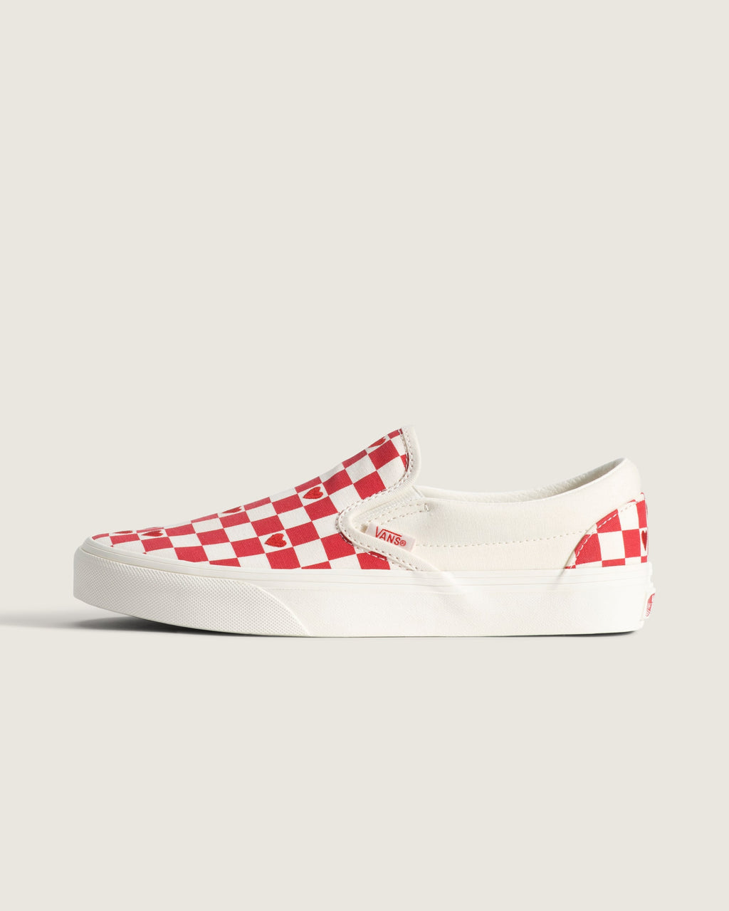 Vans Classic Slip-On Red & White Heart Checkerboard Unisex Skate Shoes