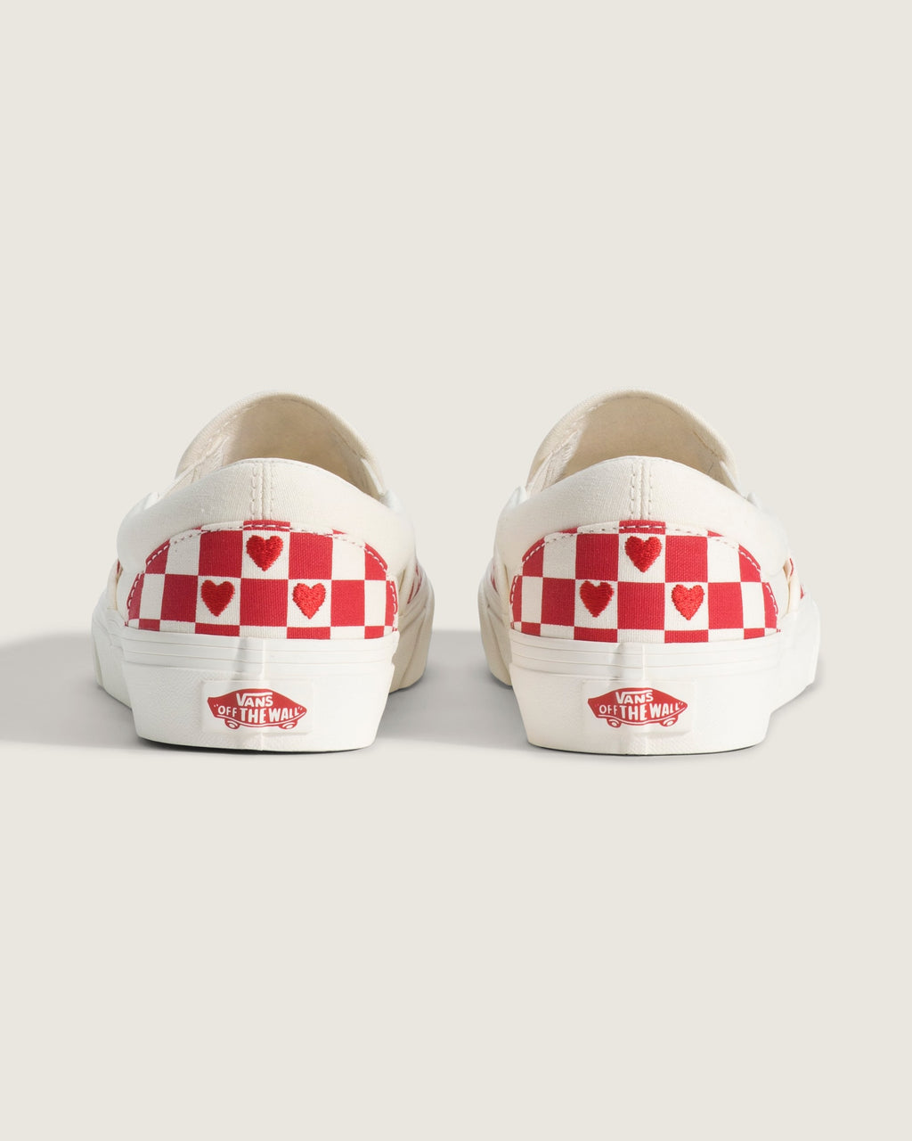 Vans Classic Slip-On Red & White Heart Checkerboard Unisex Skate Shoes