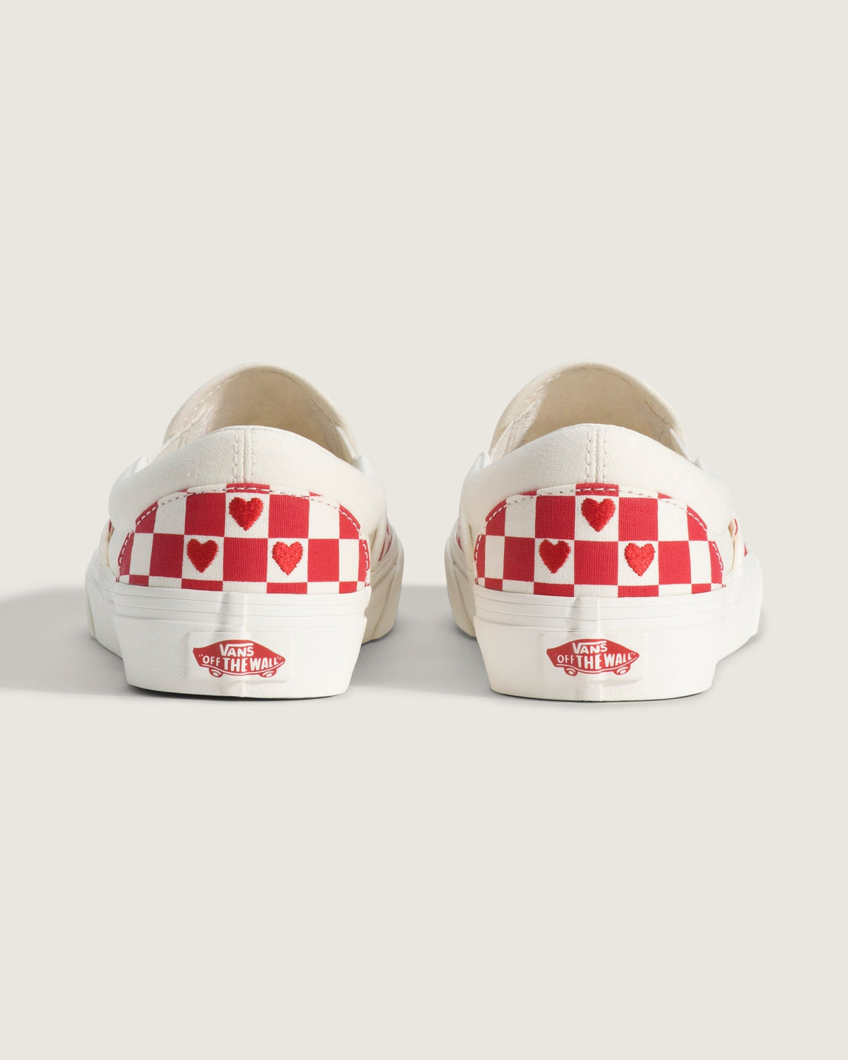 Vans Classic Slip-On Red & White Heart Checkerboard Unisex Skate Shoes