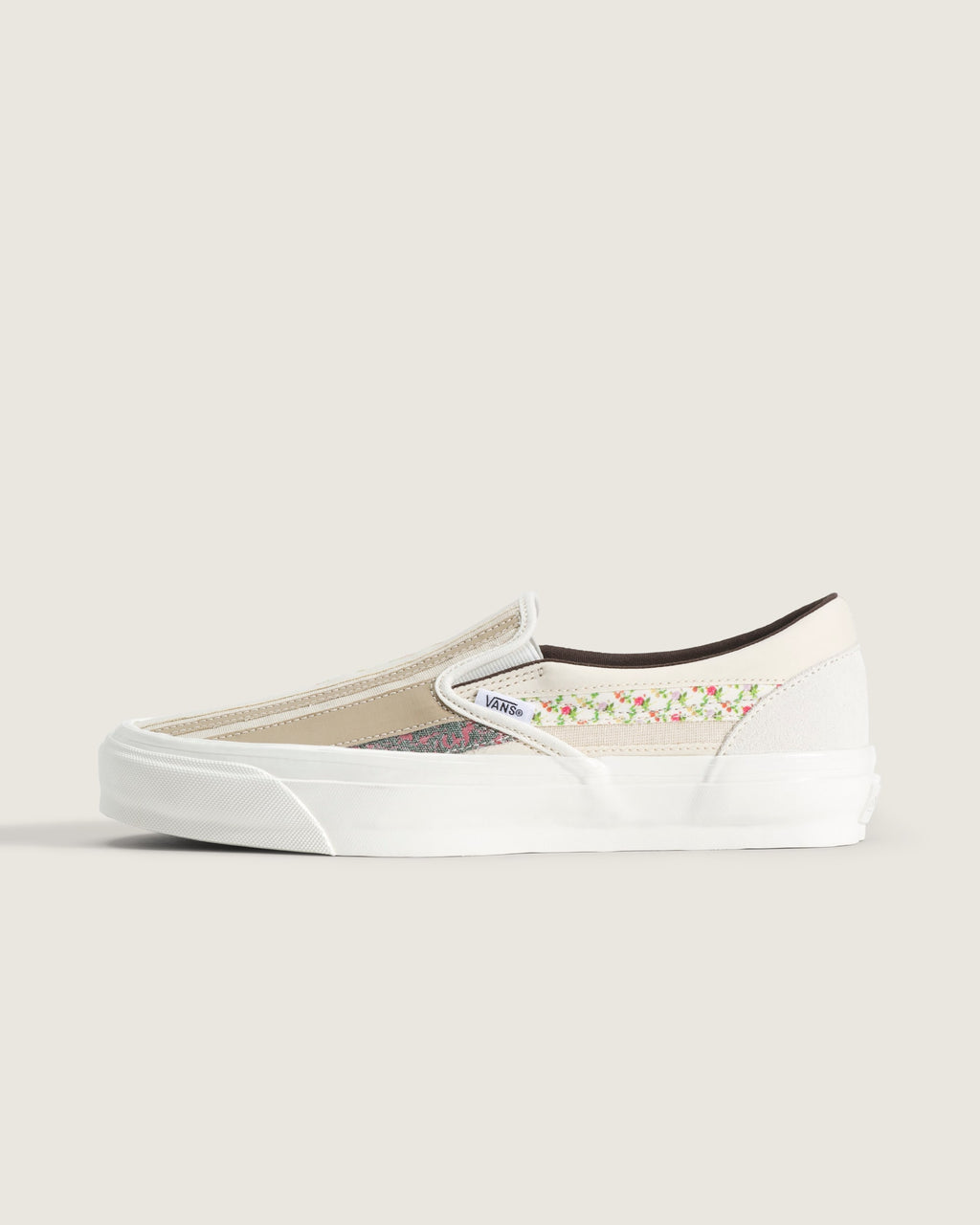 Vans Classic Slip-On Beige Floral Patchwork Unisex Skate Shoes
