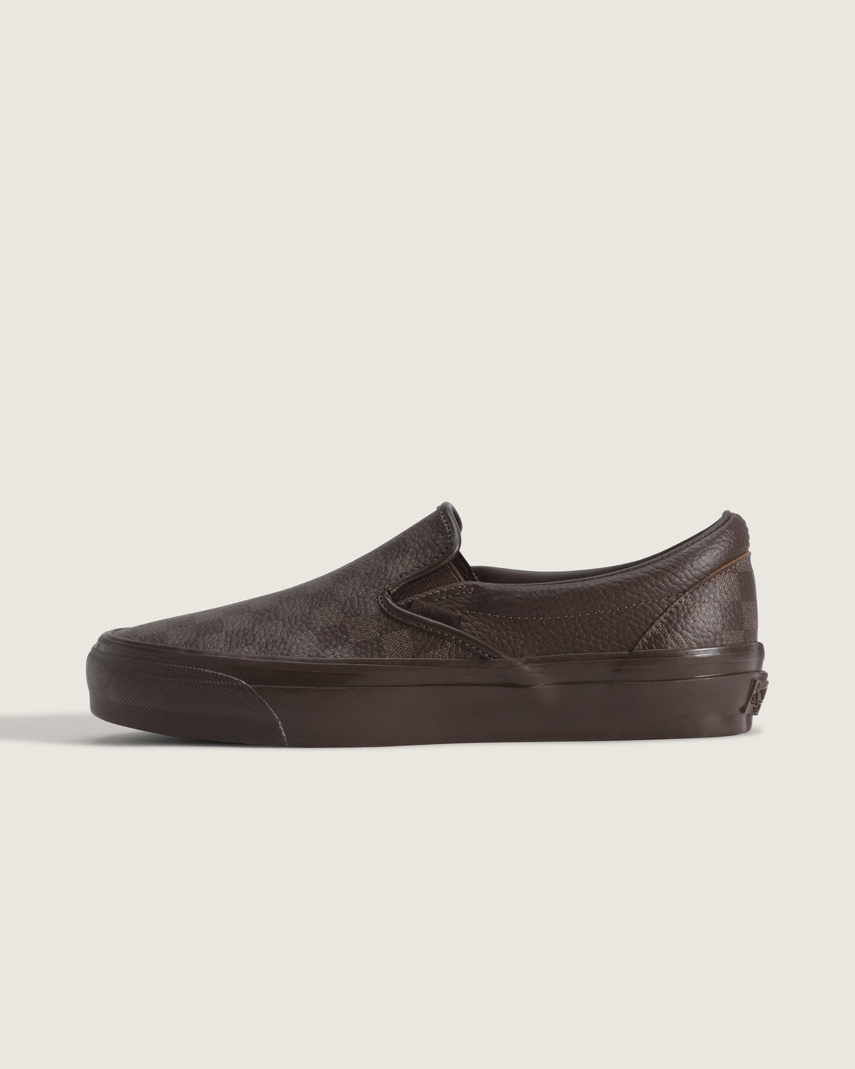 Vans Classic Slip-On Brown Monogram Leather Unisex Skate Shoes