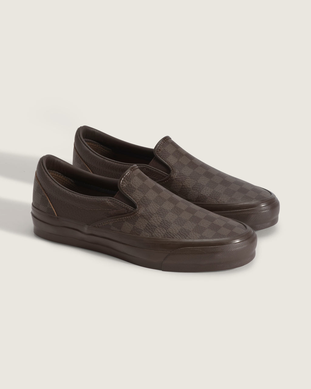 Vans Classic Slip-On Brown Monogram Leather Unisex Skate Shoes