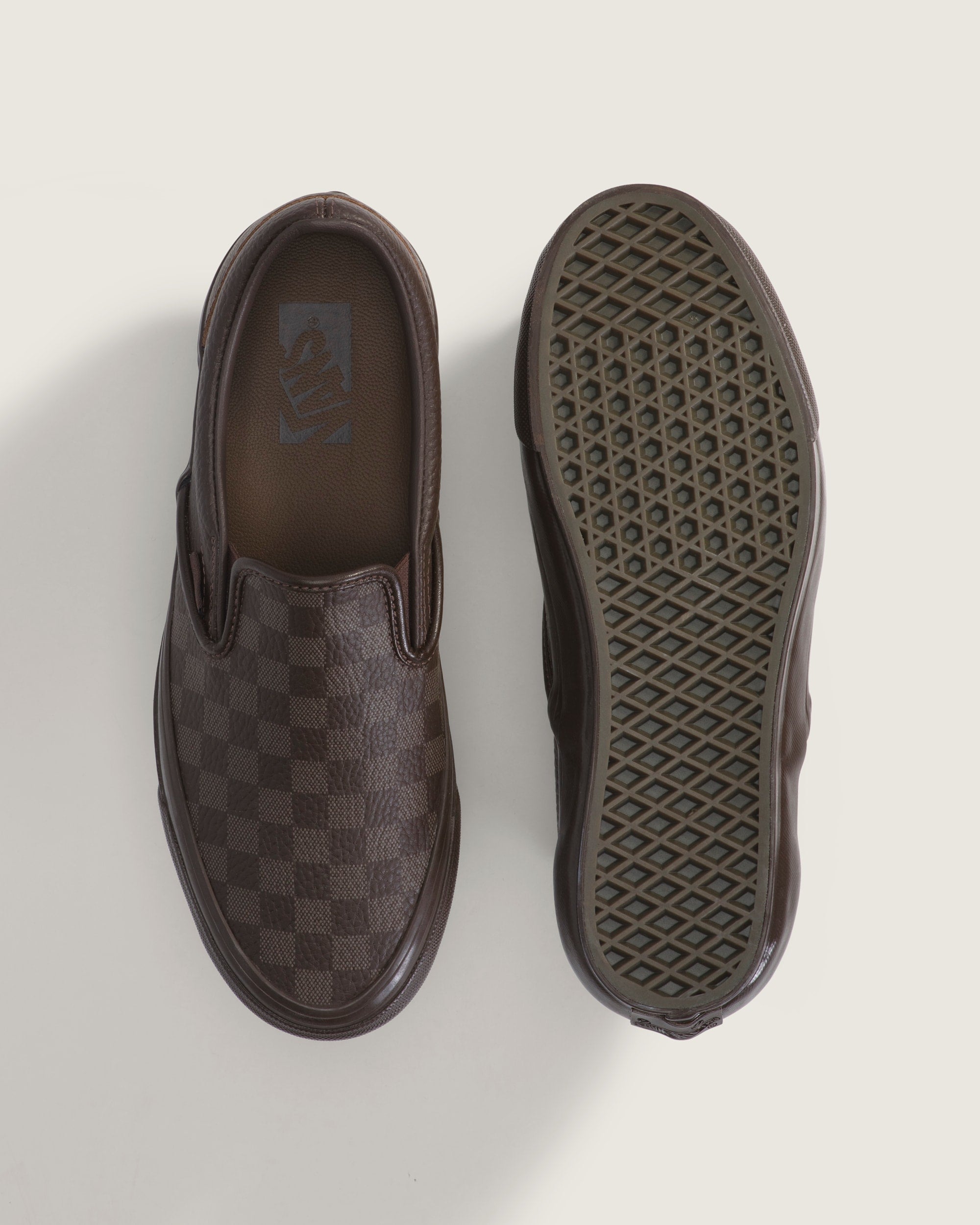 Vans Classic Slip-On Brown Monogram Leather Unisex Skate Shoes