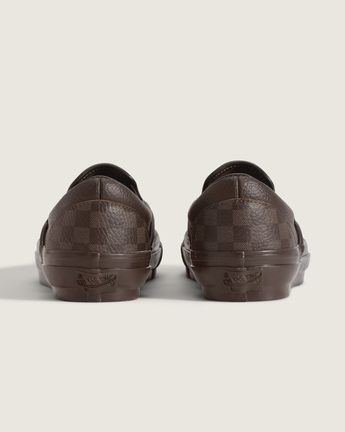Vans Classic Slip-On Brown Monogram Leather Unisex Skate Shoes