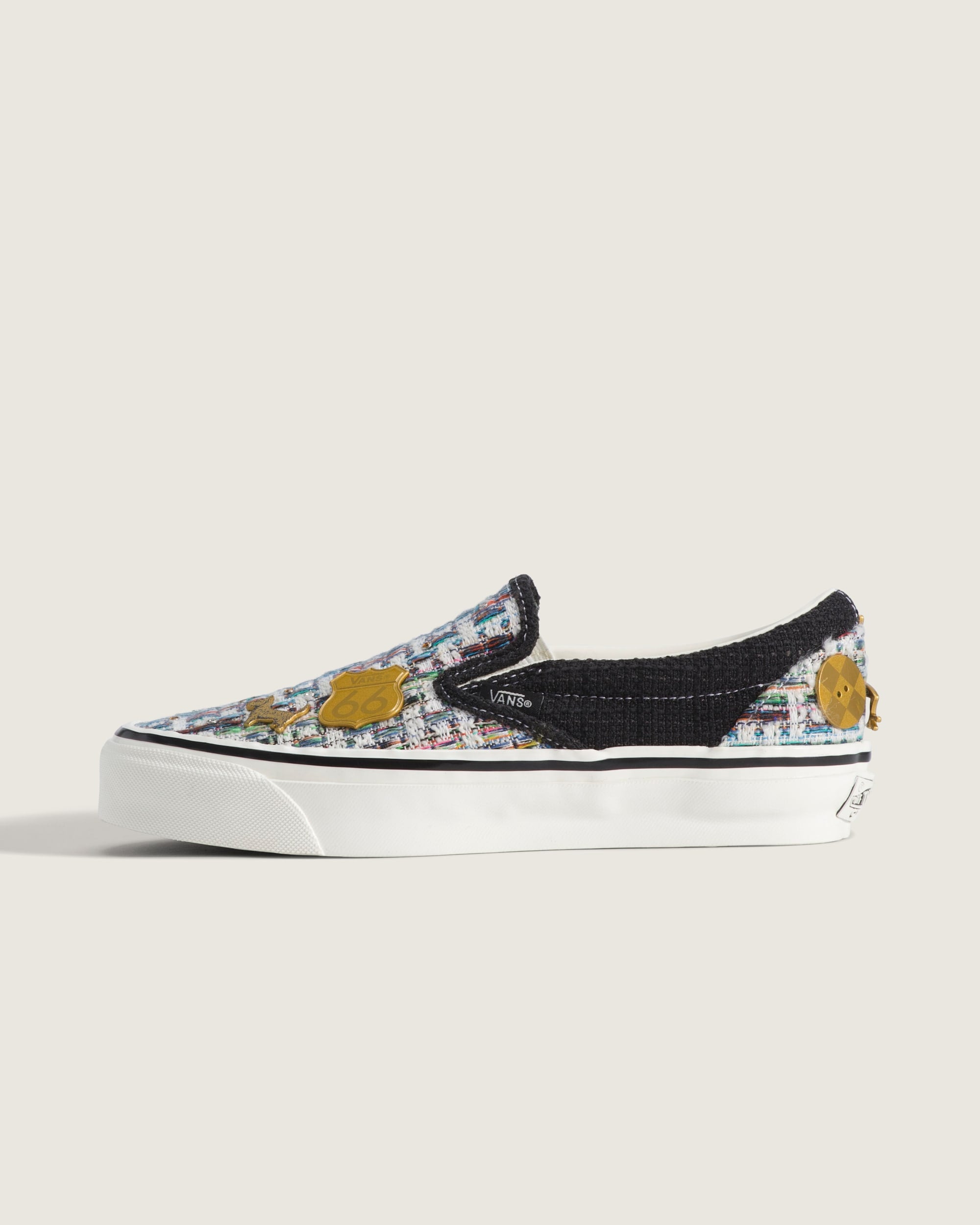 Vans Classic Slip-On Multicolor Tapestry 66 Badge Unisex Skate Shoes