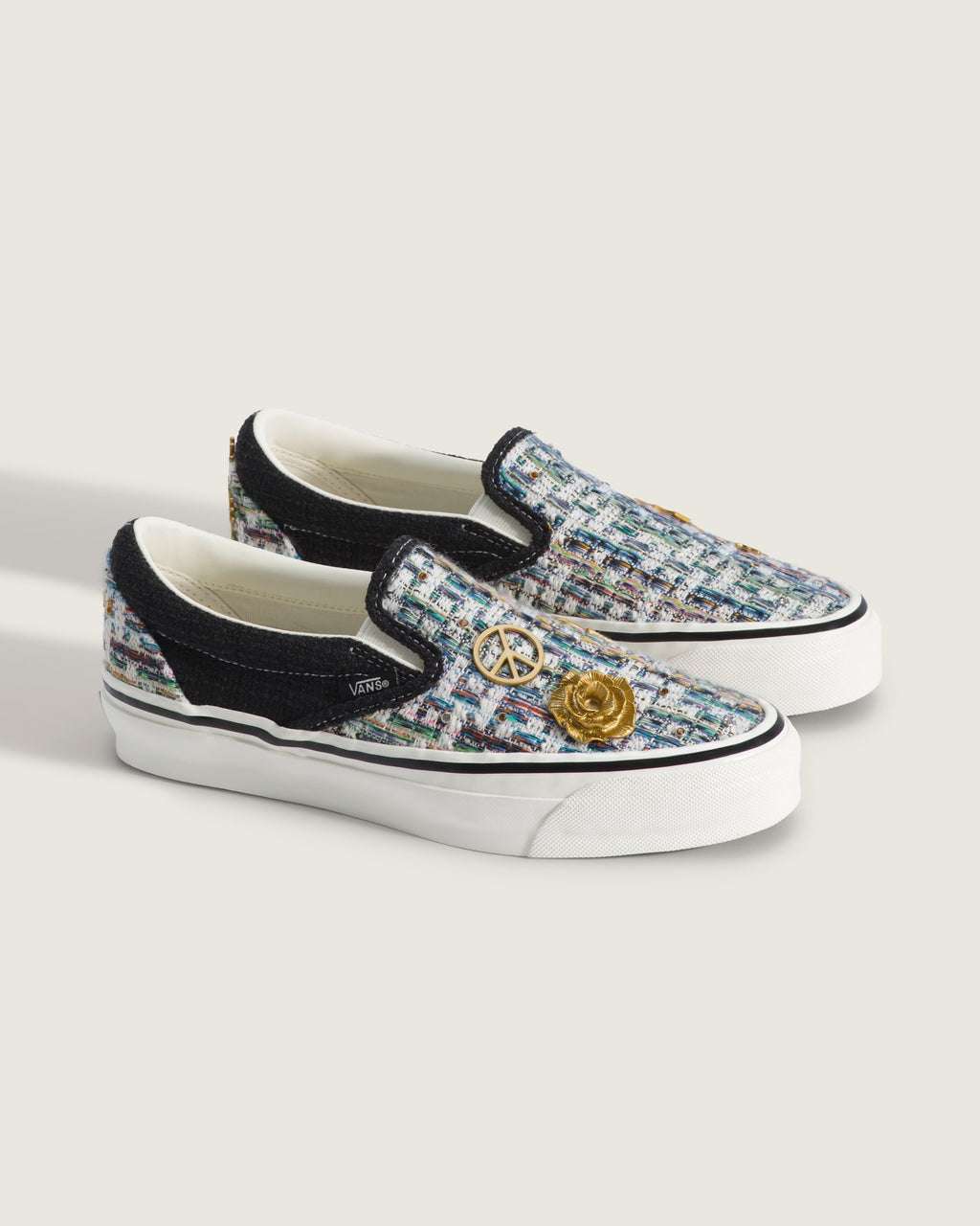 Vans Classic Slip-On Multicolor Tapestry 66 Badge Unisex Skate Shoes