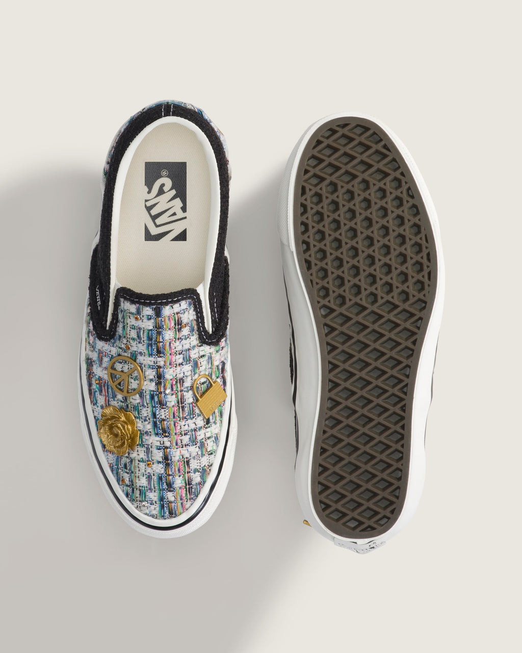 Vans Classic Slip-On Multicolor Tapestry 66 Badge Unisex Skate Shoes