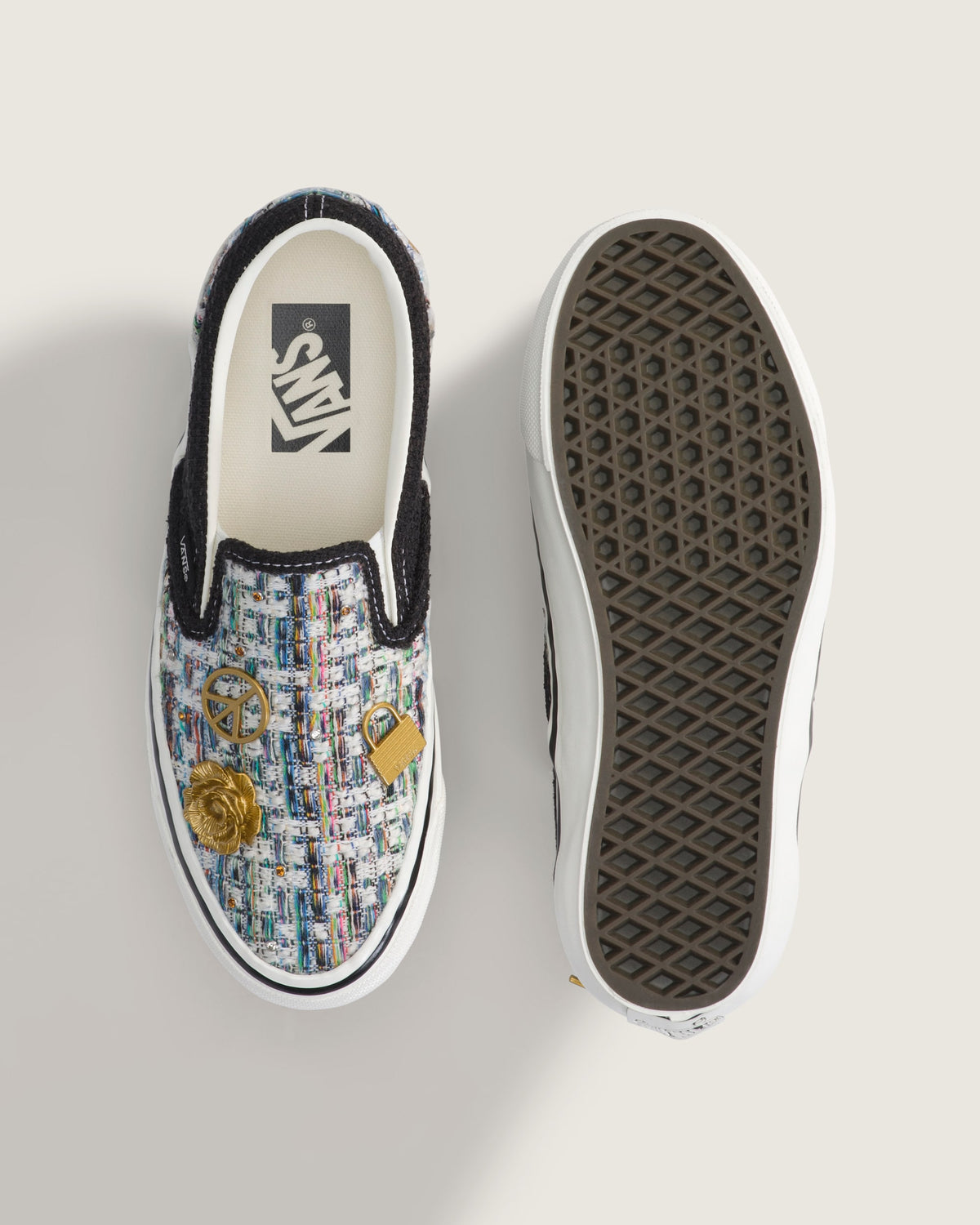 Vans Classic Slip-On Multicolor Tapestry 66 Badge Unisex Skate Shoes