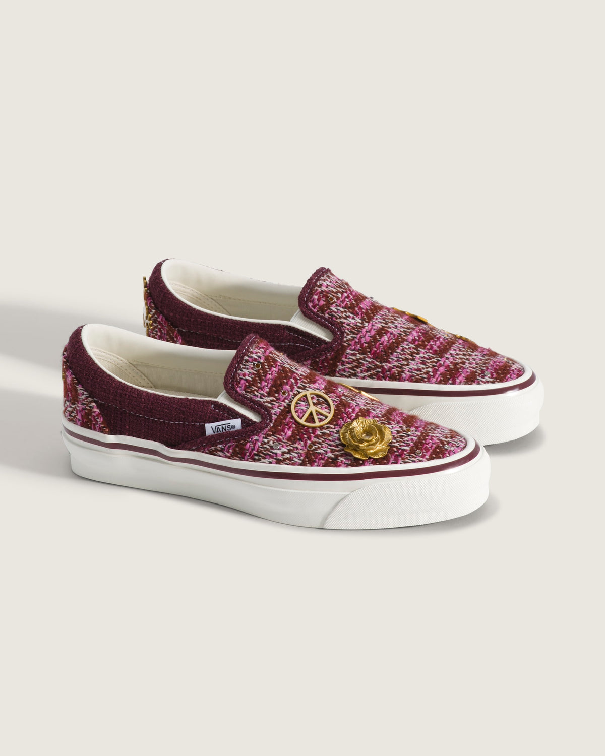 Vans Classic Slip-On Burgundy Fair Isle 66 Badge Unisex Skate Shoes
