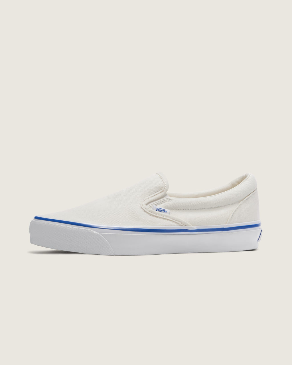 Vans Classic Slip-On Off-White Blue Stripe Unisex Skate Shoes