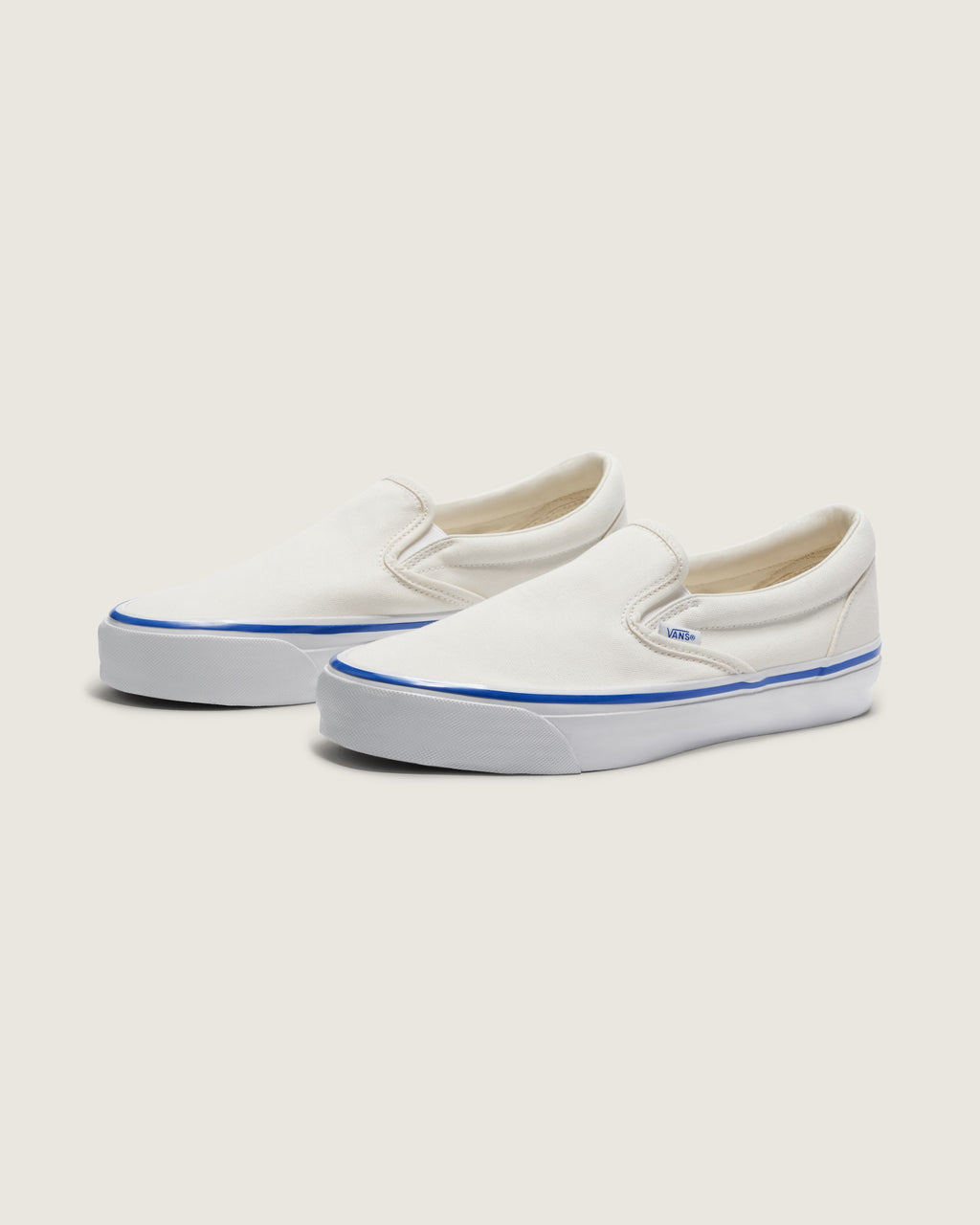 Vans Classic Slip-On Off-White Blue Stripe Unisex Skate Shoes