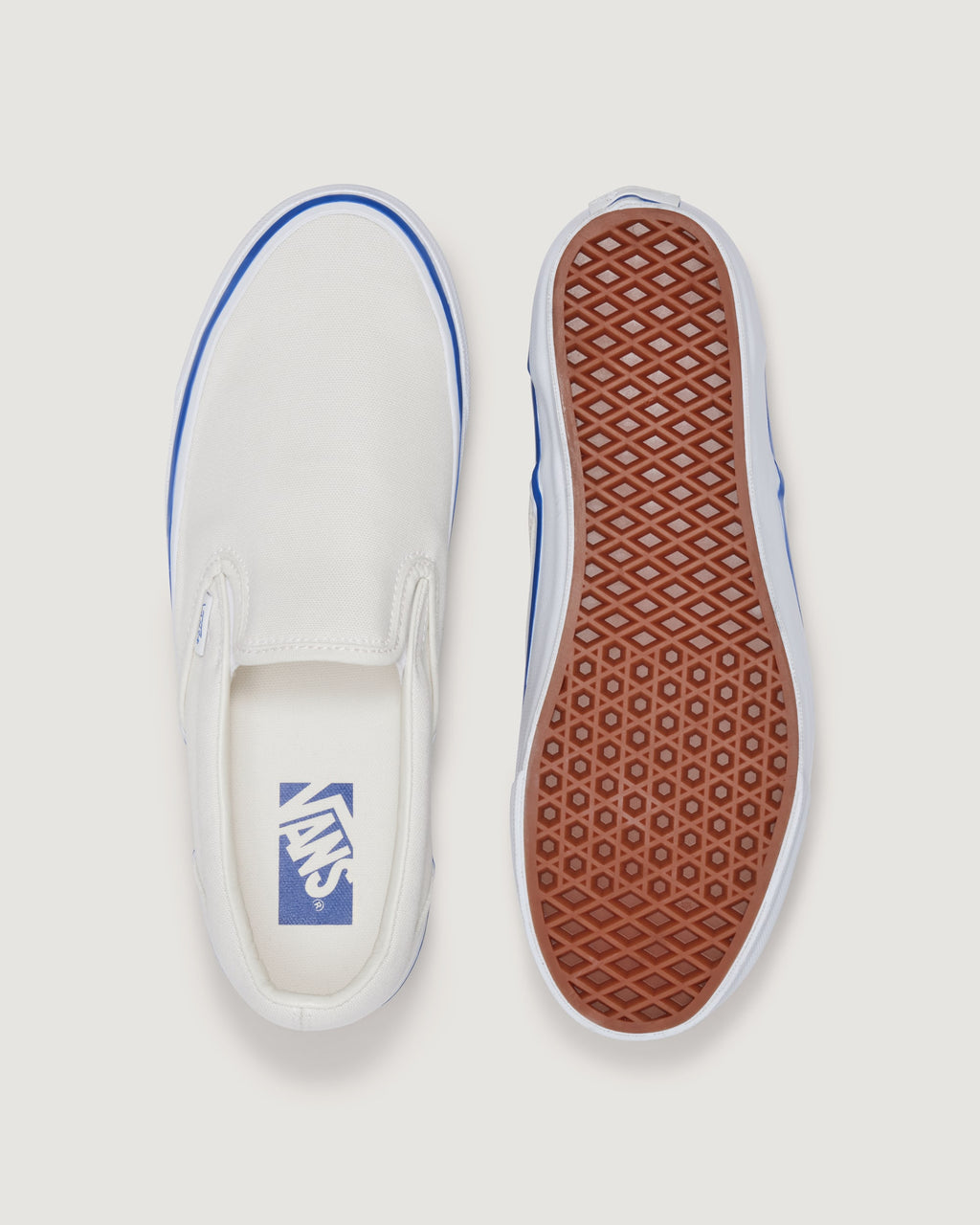 Vans Classic Slip-On Off-White Blue Stripe Unisex Skate Shoes