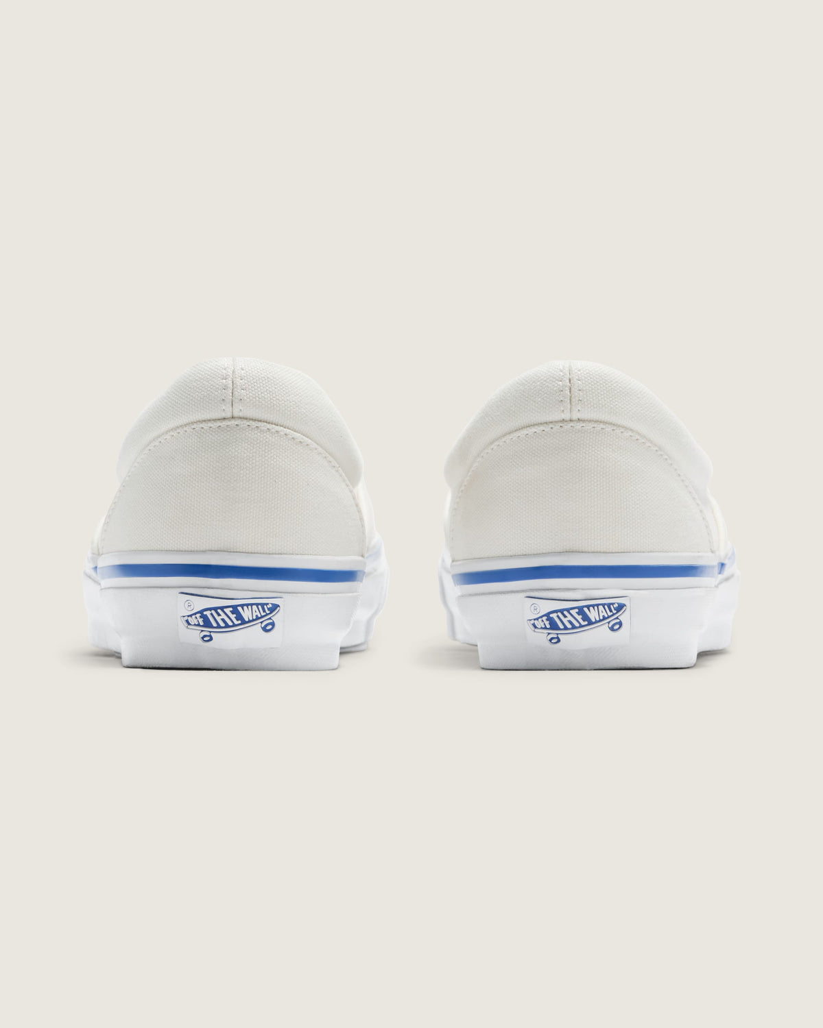 Vans Classic Slip-On Off-White Blue Stripe Unisex Skate Shoes