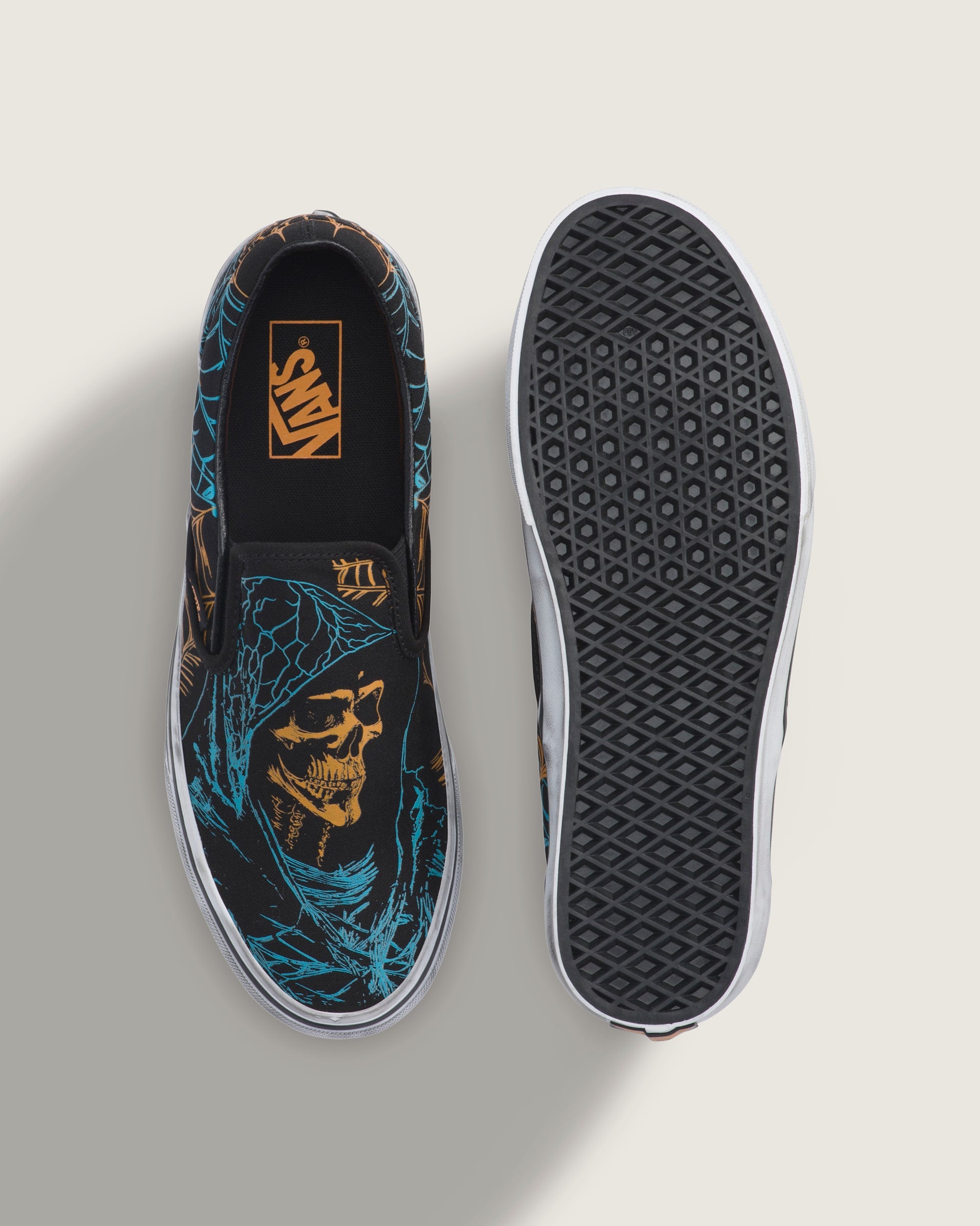 Vans Classic Slip-On Black Spider Web Print Unisex Skate Shoes