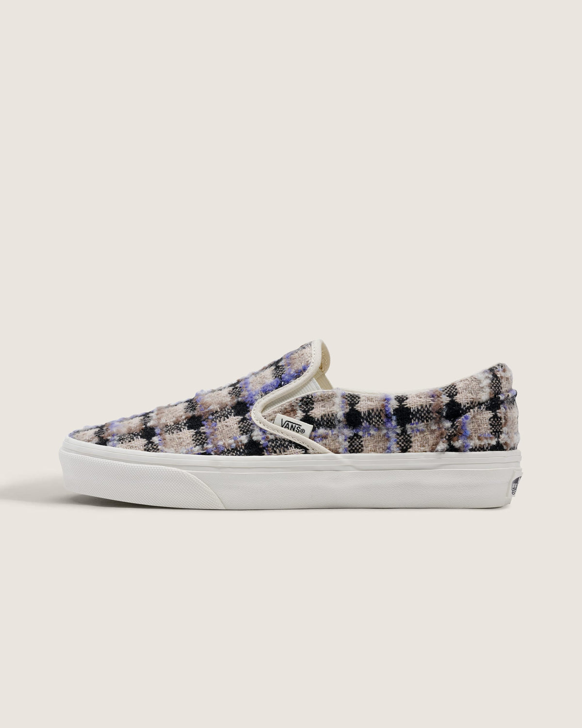 Vans Classic Slip-On Purple Beige Plaid Tweed Unisex Skate Shoes
