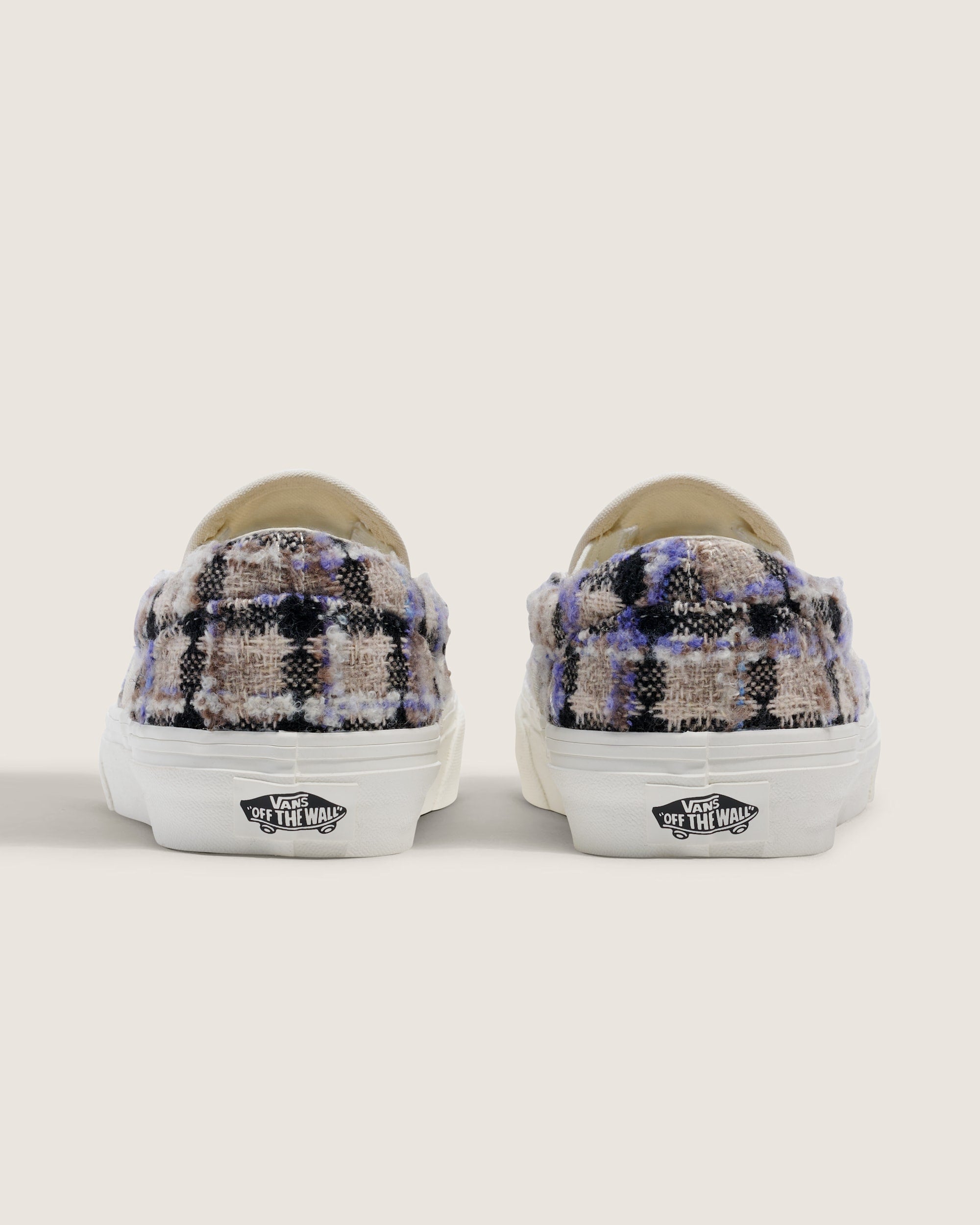 Vans Classic Slip-On Purple Beige Plaid Tweed Unisex Skate Shoes
