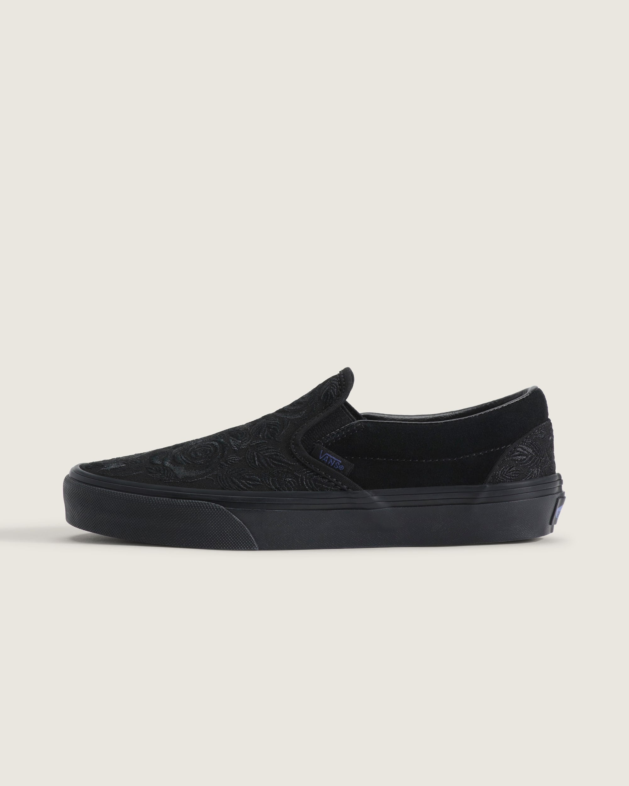 Vans Classic Slip-On Black Rose Embroidery Unisex Skate Shoes