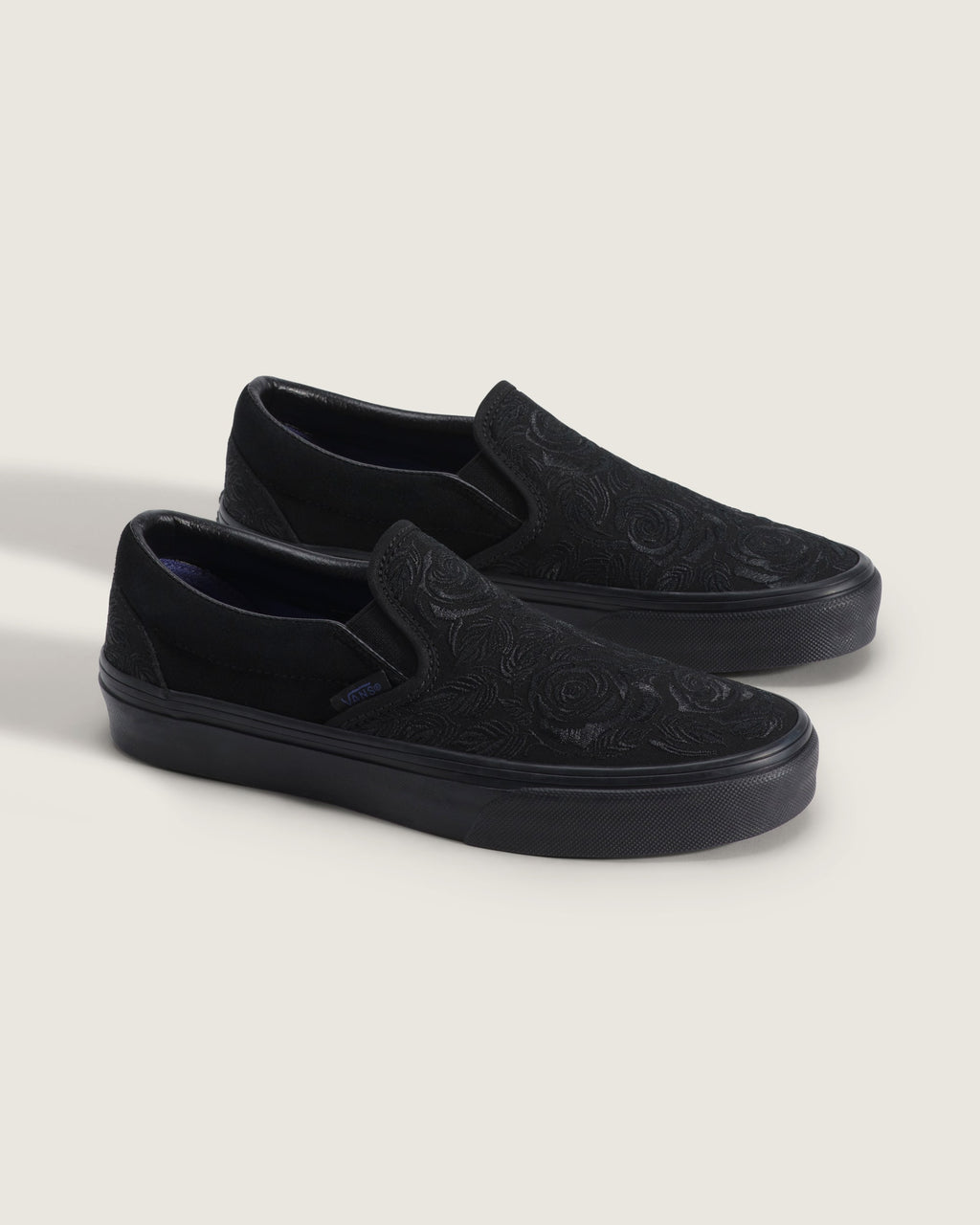 Vans Classic Slip-On Black Rose Embroidery Unisex Skate Shoes