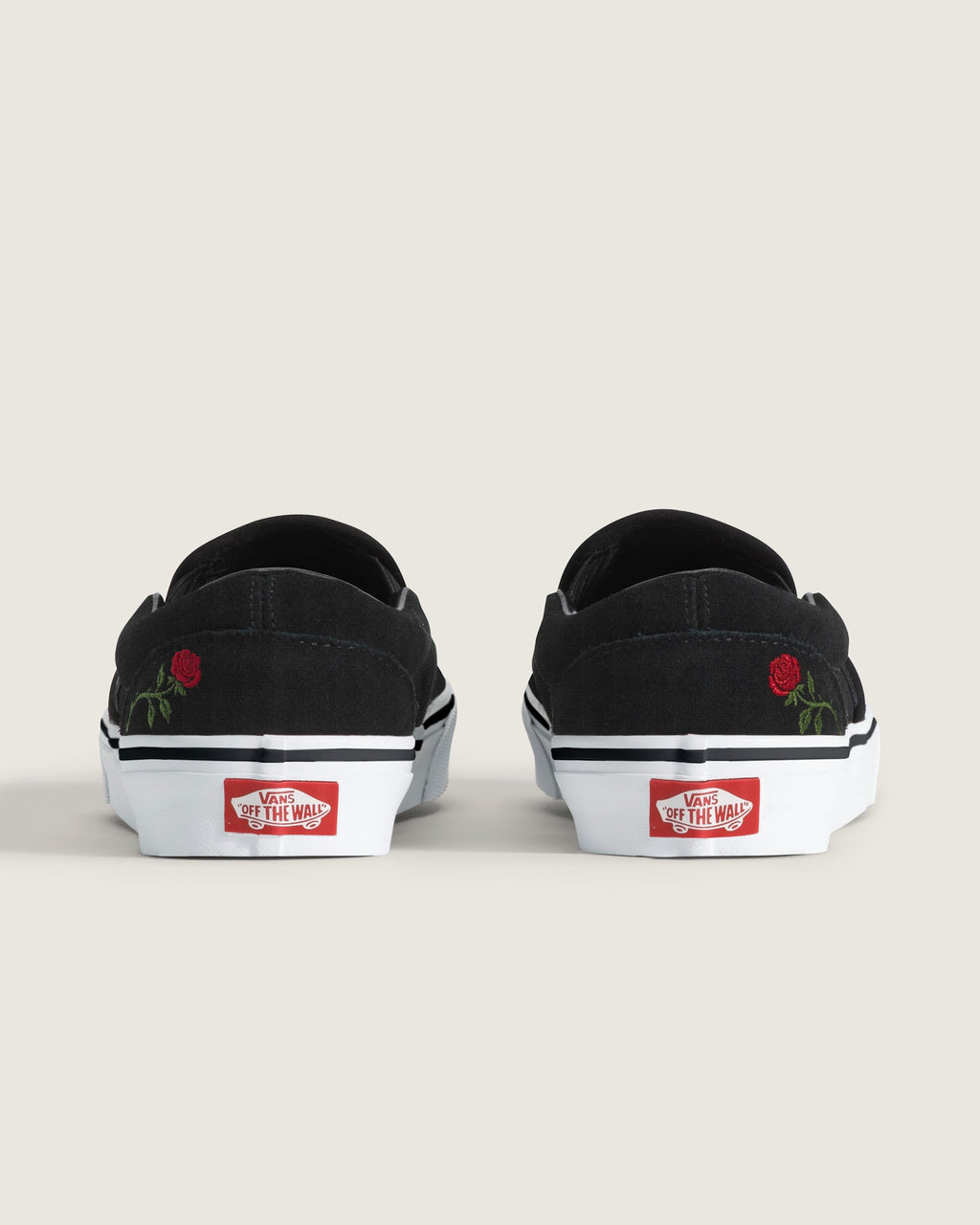 Vans Classic Slip-On Black Red Rose Embroidery Unisex Skate Shoes