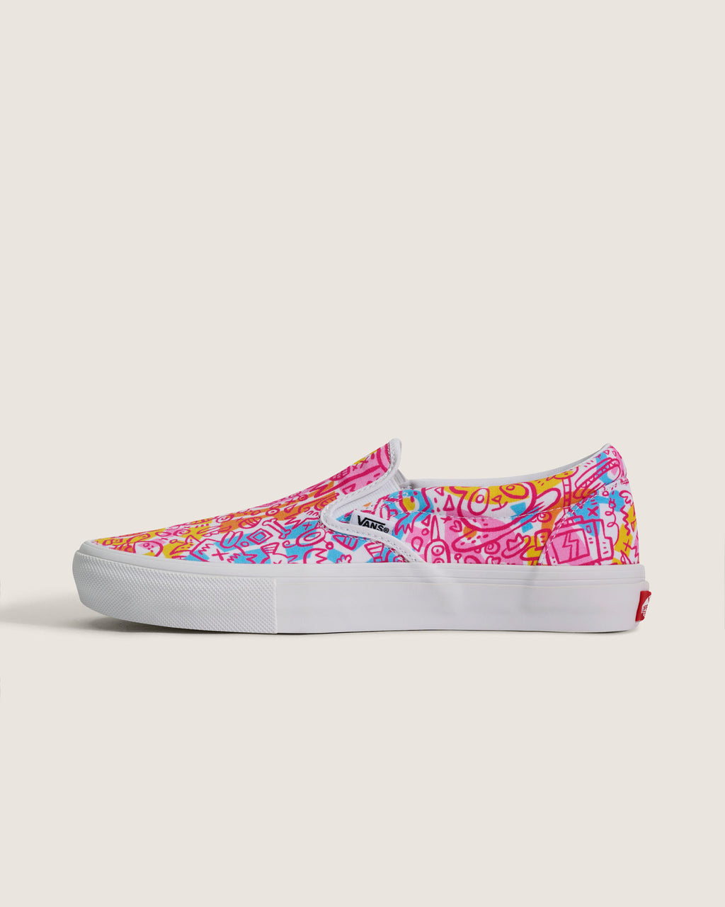 Vans Classic Slip-On Pink Multicolor Doodle Print Unisex Skate Shoes