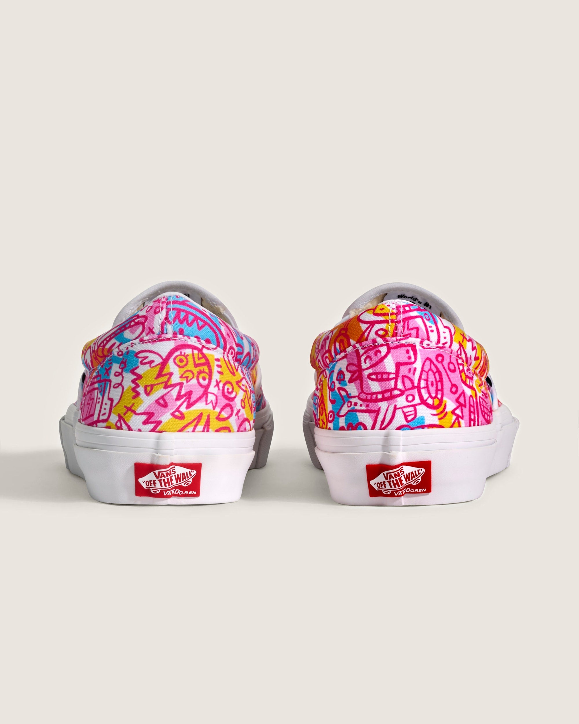 Vans Classic Slip-On Pink Multicolor Doodle Print Unisex Skate Shoes
