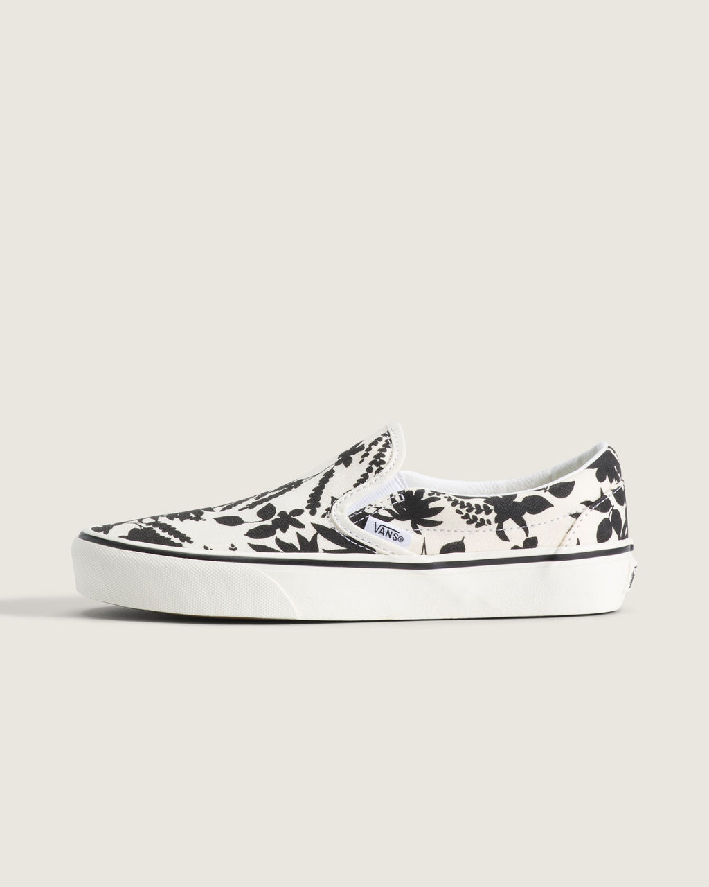 Vans Classic Slip-On Off-White Black Floral Print Unisex Skate Shoes