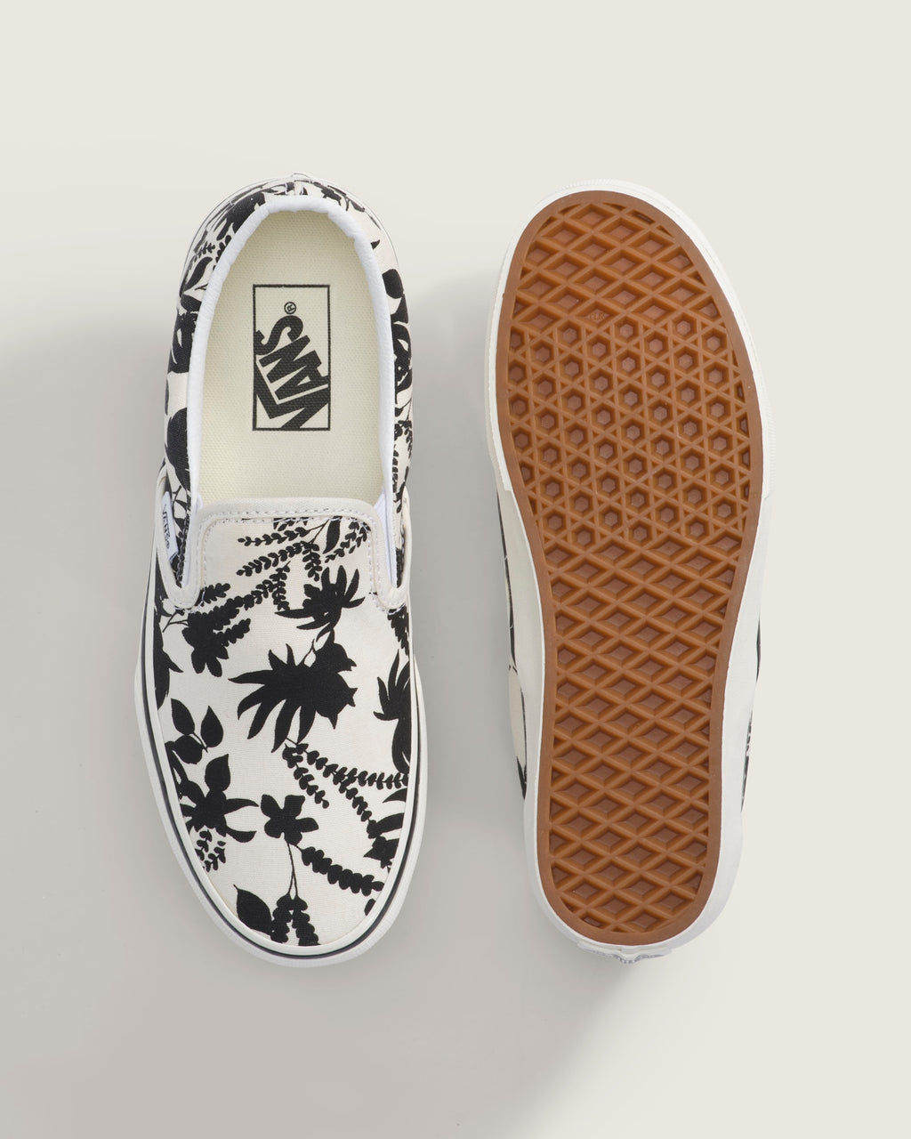 Vans Classic Slip-On Off-White Black Floral Print Unisex Skate Shoes