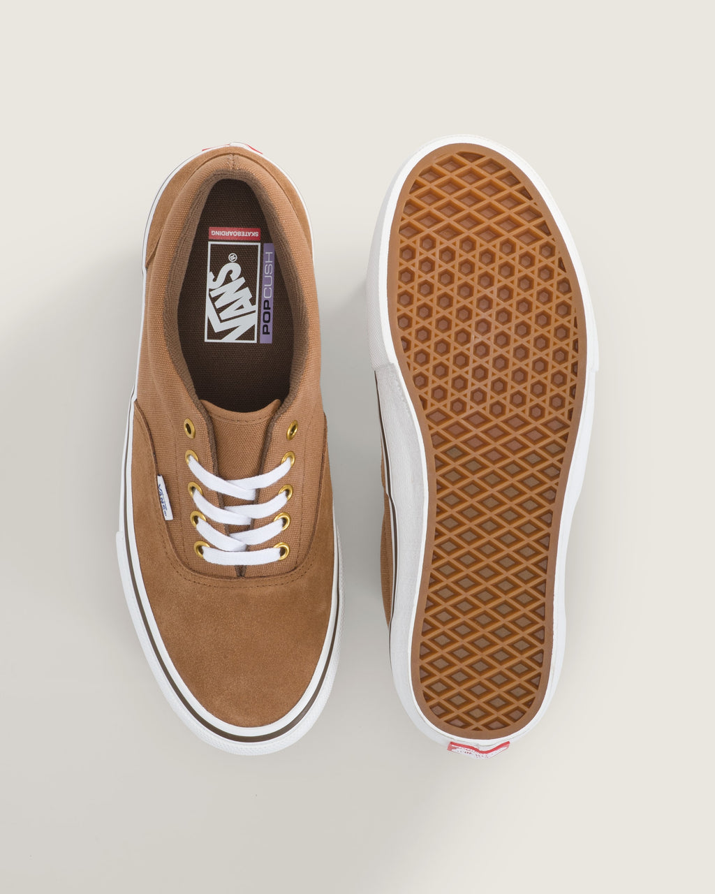 Vans Era Pro Light Brown Suede Gold Eyelets Unisex Skate Shoes