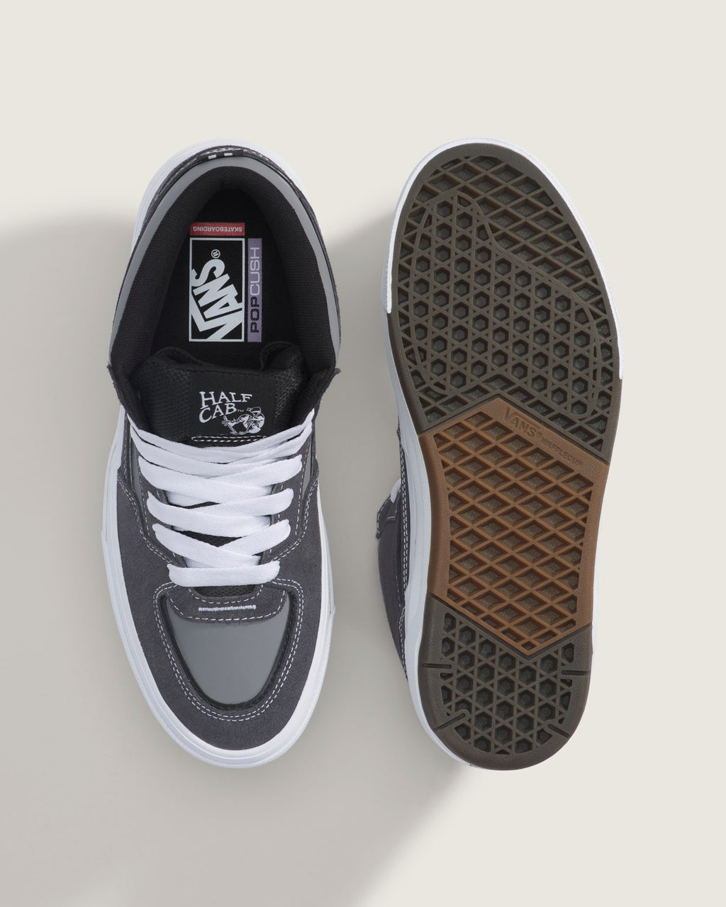 Vans Half Cab 3D Dark Grey Suede White Mid-Top Unisex Skate Shoes