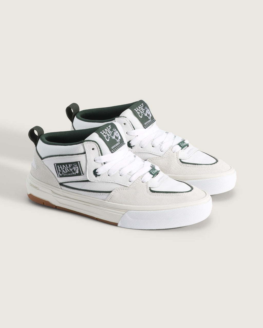 Vans Half Cab 3D White Green Leather Suede Mid-Top Unisex Skate Shoes