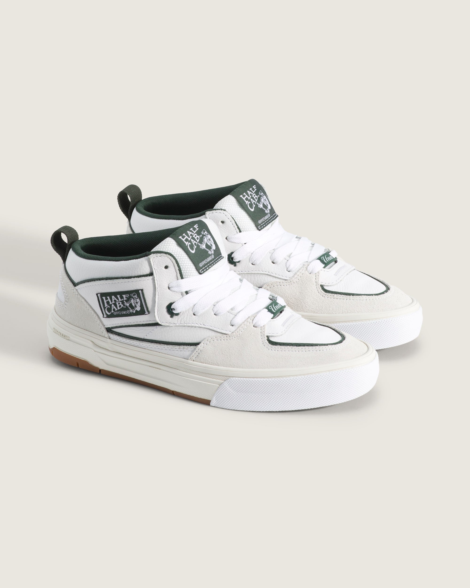 Vans Half Cab 3D White Green Leather Suede Mid-Top Unisex Skate Shoes