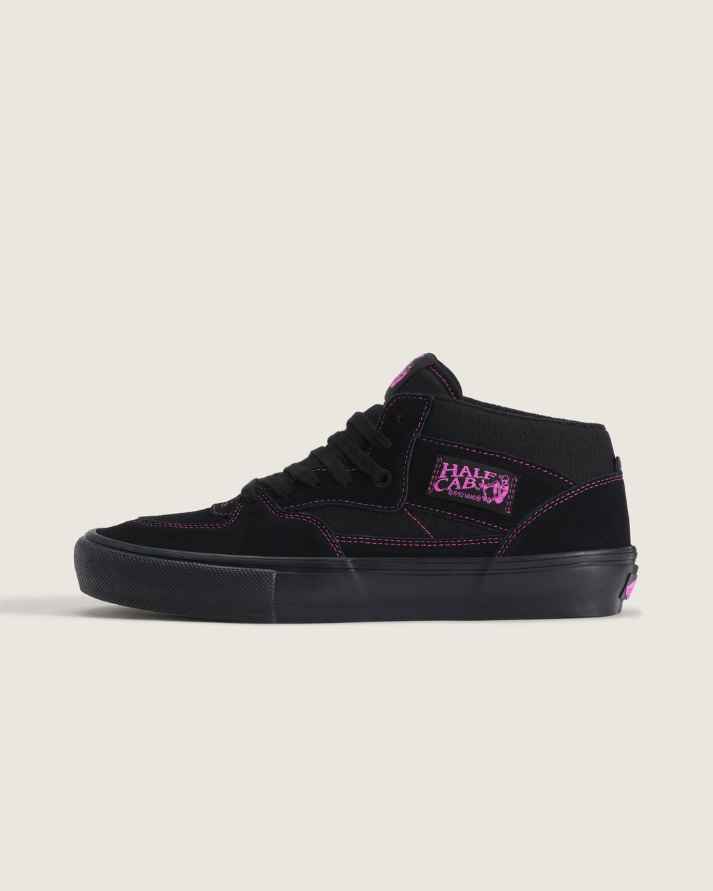 Vans Half Cab Black Pink Stitching Suede Canvas Mid-Top Unisex Skate Shoes