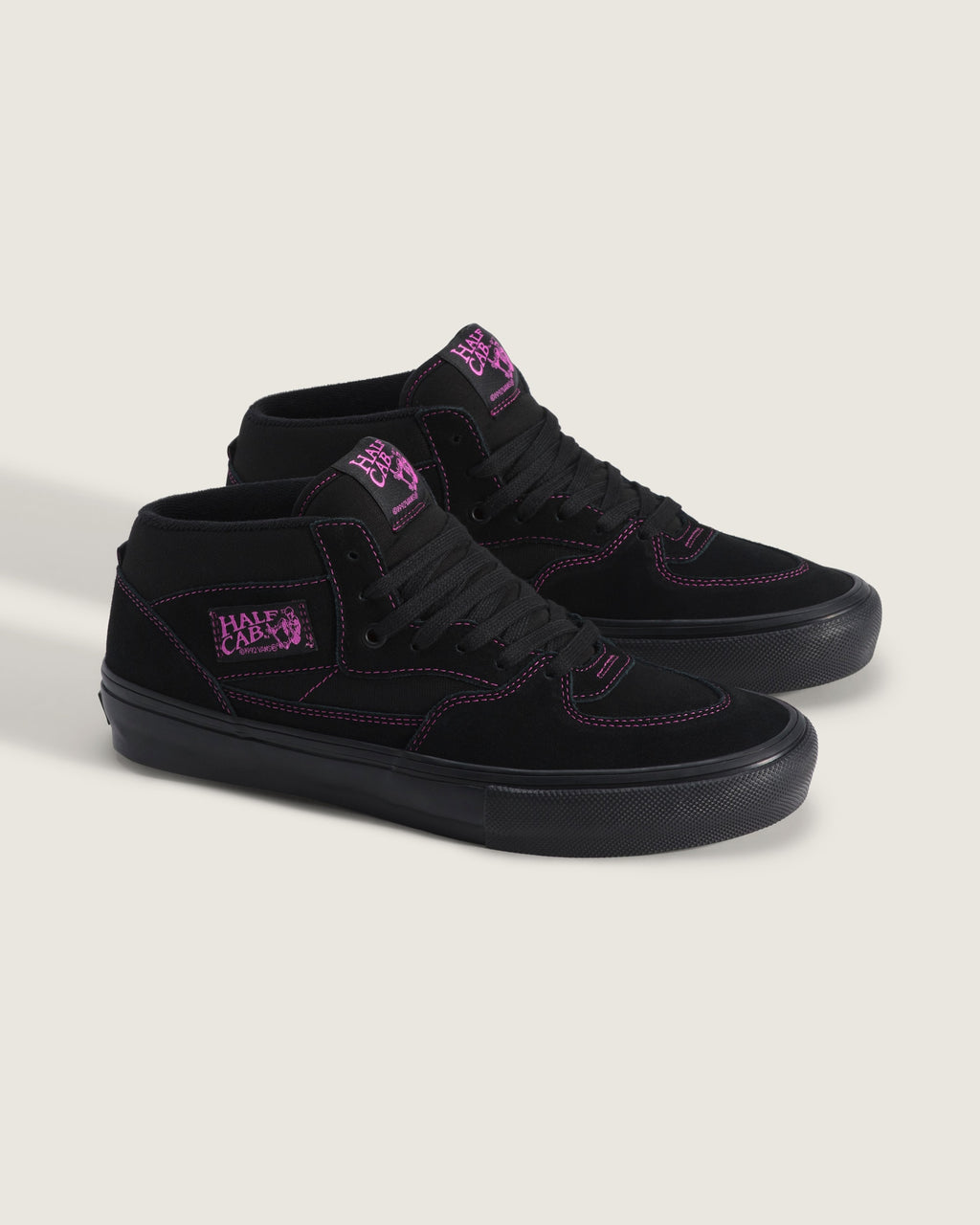 Vans Half Cab Black Pink Stitching Suede Canvas Mid-Top Unisex Skate Shoes