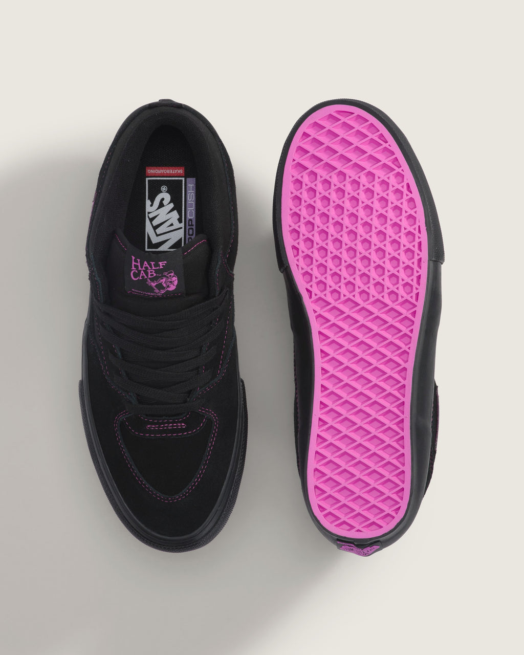 Vans Half Cab Black Pink Stitching Suede Canvas Mid-Top Unisex Skate Shoes