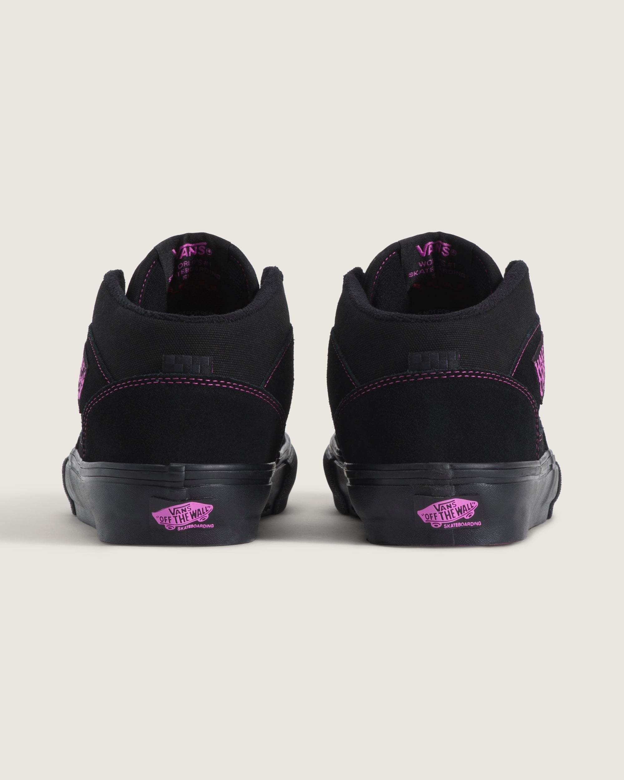 Vans Half Cab Black Pink Stitching Suede Canvas Mid-Top Unisex Skate Shoes