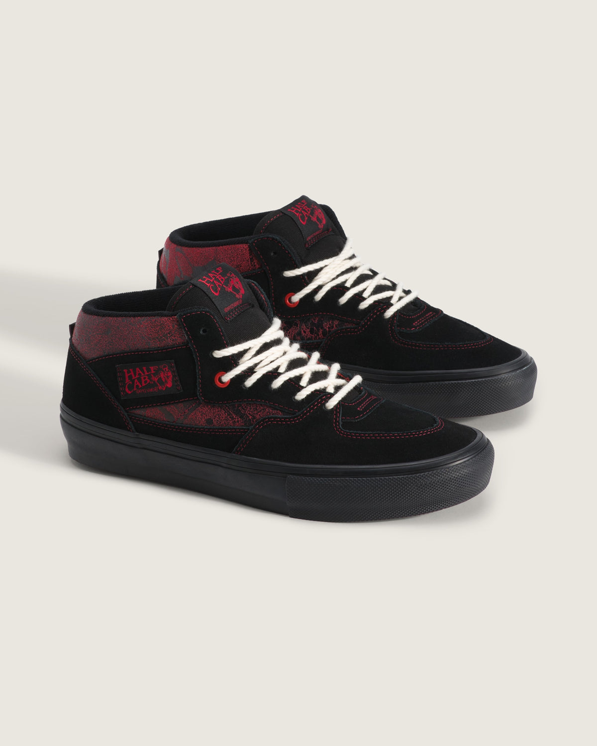 Vans Half Cab Black Red Pattern Suede Mid-Top Unisex Skate Shoes