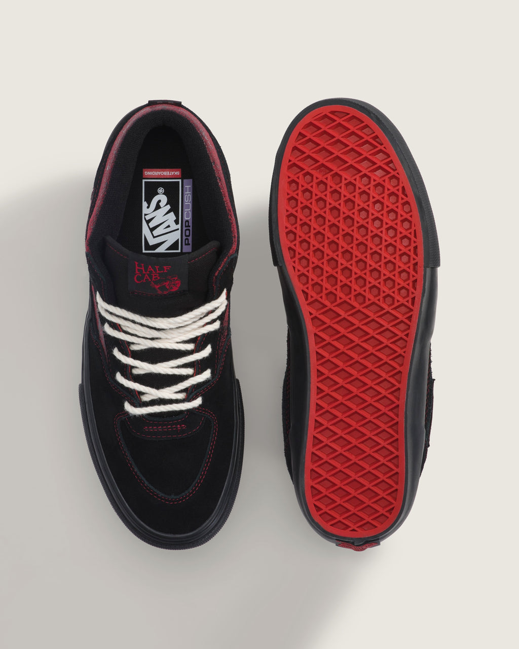 Vans Half Cab Black Red Pattern Suede Mid-Top Unisex Skate Shoes
