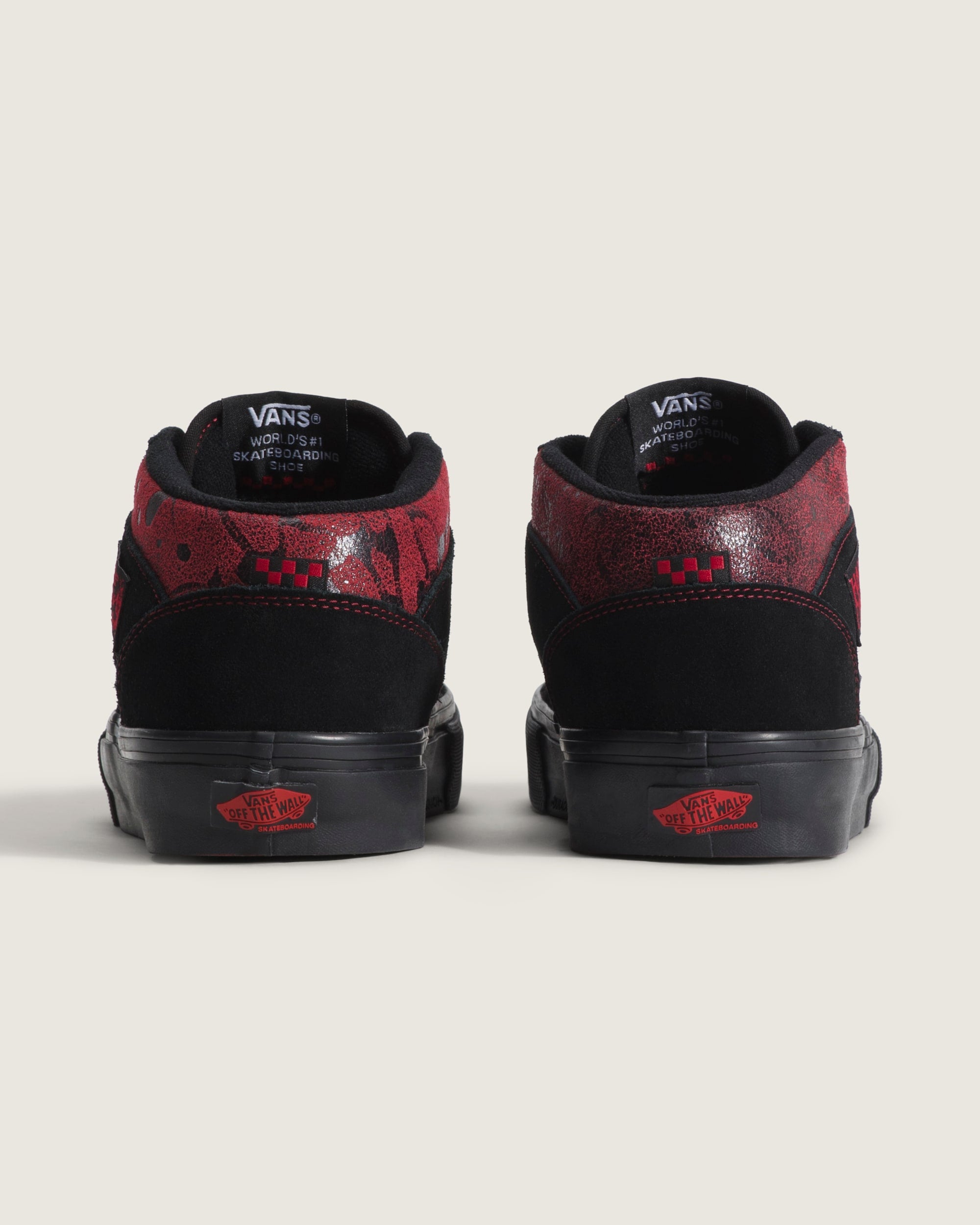 Vans Half Cab Black Red Pattern Suede Mid-Top Unisex Skate Shoes