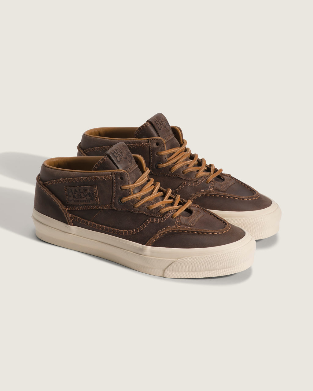 Vans Half Cab Brown Leather Off-White Sole Mid-Top Unisex Skate Shoes