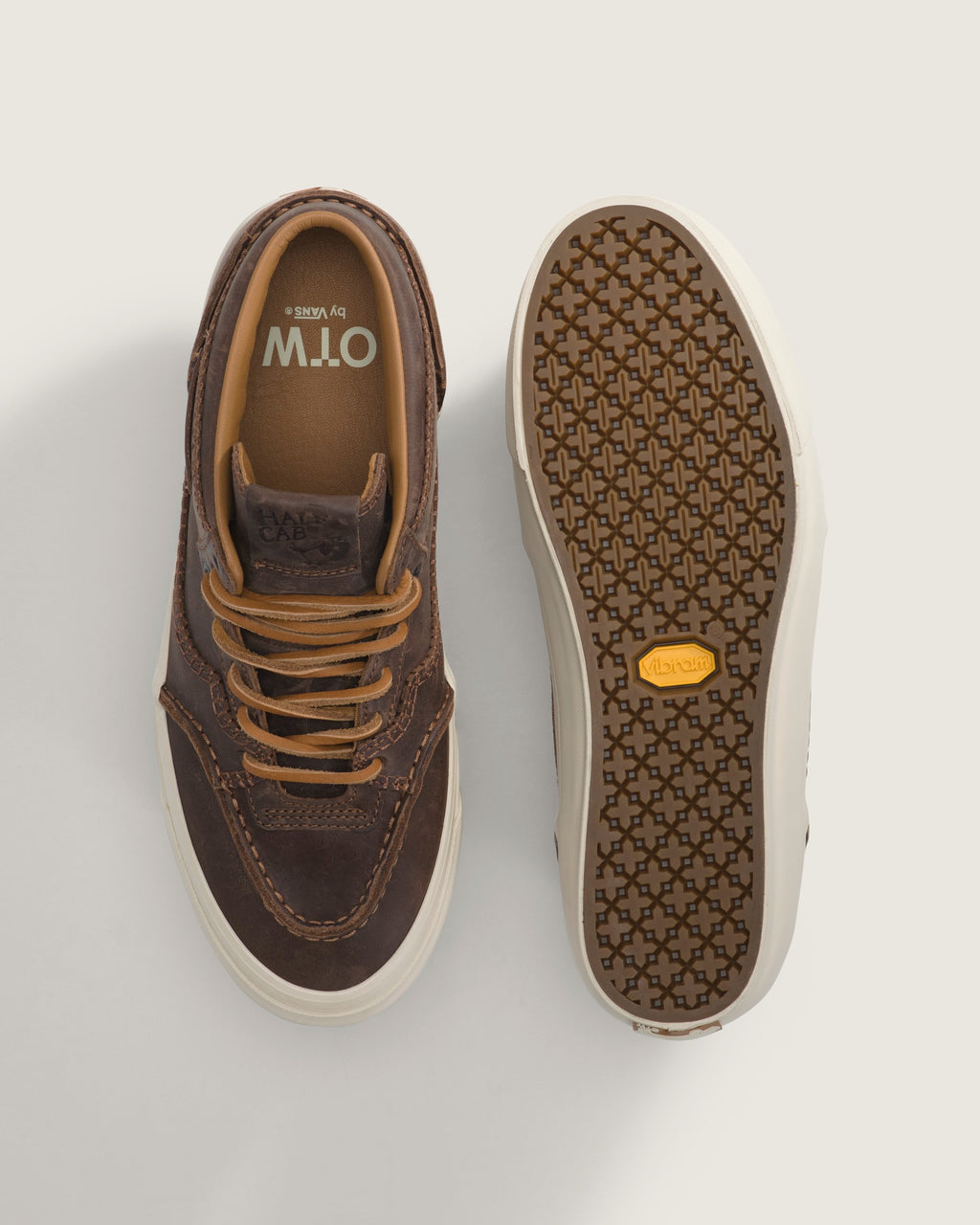 Vans Half Cab Brown Leather Off-White Sole Mid-Top Unisex Skate Shoes