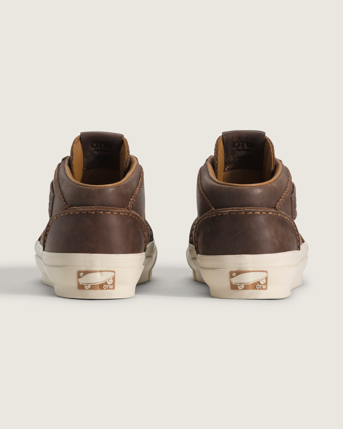 Vans Half Cab Brown Leather Off-White Sole Mid-Top Unisex Skate Shoes