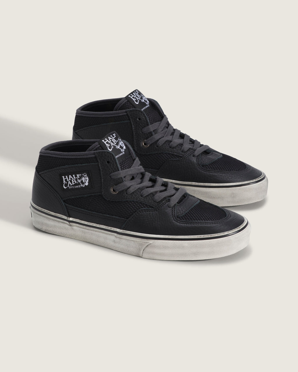 Vans Half Cab Black Leather Mesh Mid-Top Unisex Skate Shoes